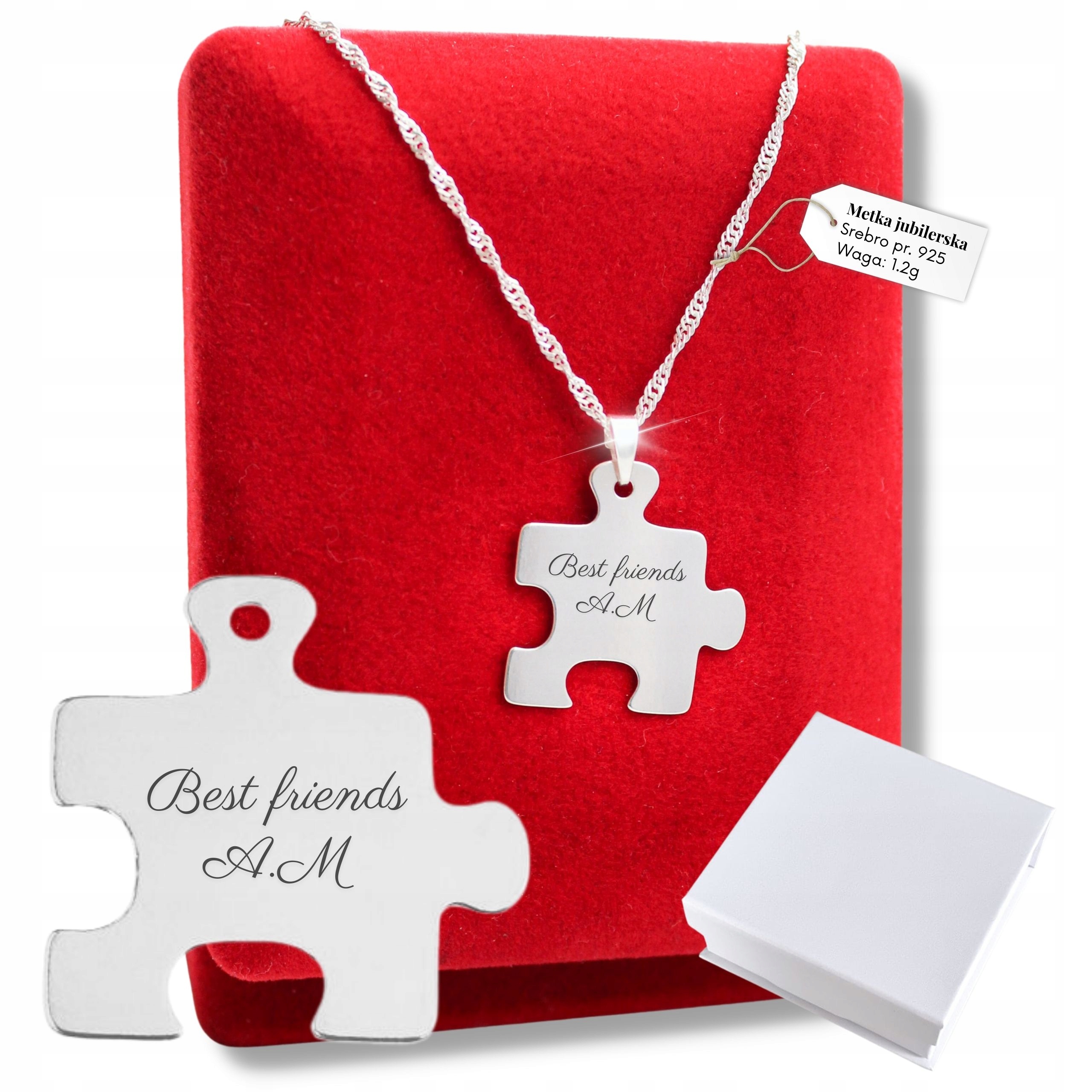 Stříbrný náhrdelník přátelství s gravírováním Puzzle Bff Dárek Váš Gravírování 925