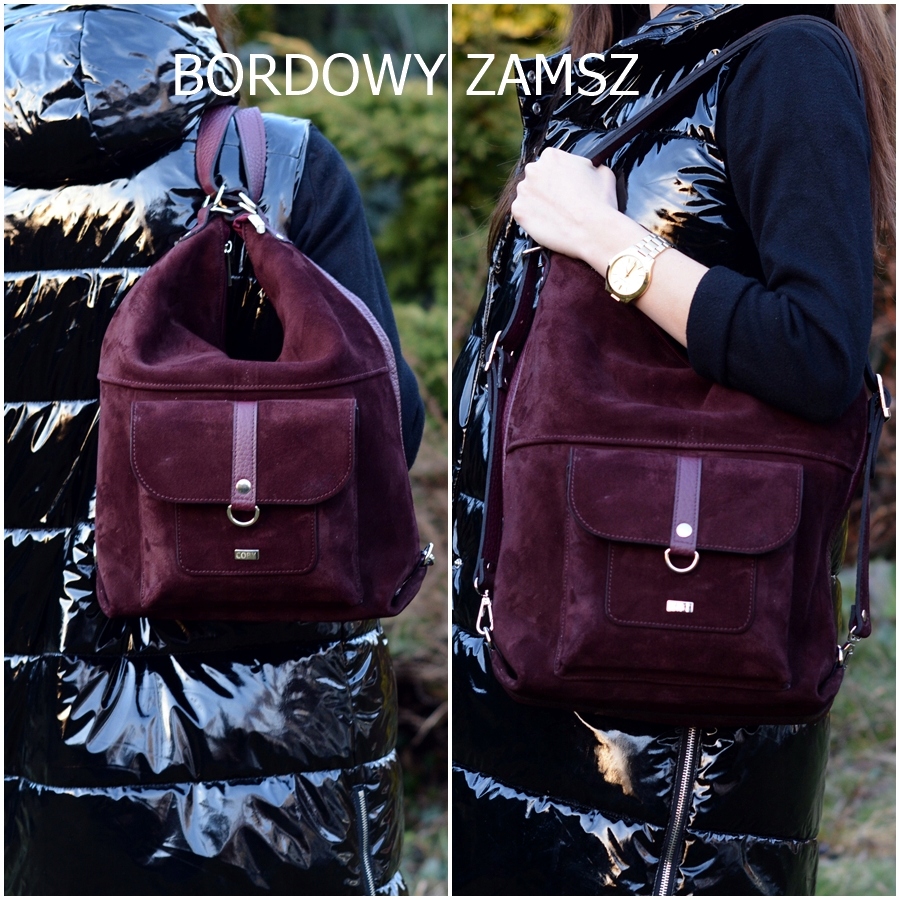 TOREBKA DAMSKA PLECAK 2W1 WŁOSKA SKÓRA NATURALNA Kolor okuć srebrny