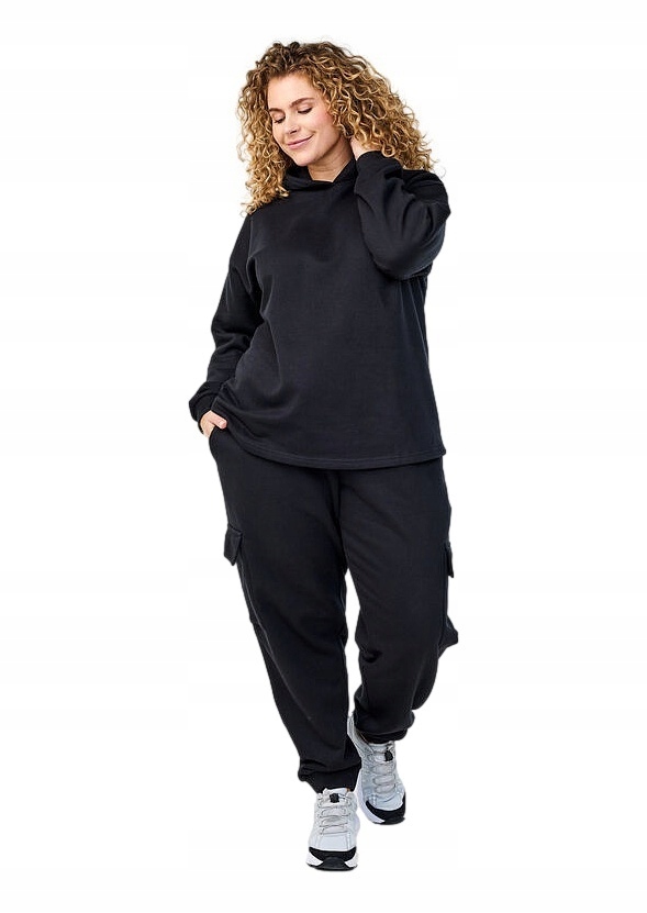 Mikina Plus Size Zizzi Pohodlná Černá Mikina S Kapucí 085C 56