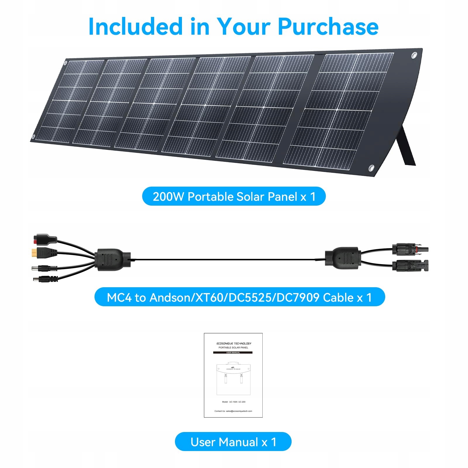 ECOSONIQUE 200W Przenośny Panel Solarny Składany USB-C USB-A MC4 Do Kampera — miniatura 8