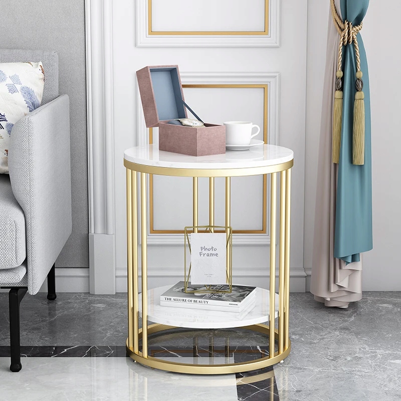 Konferenčný Stolík Biely Mramor Glamour Do Obývačky Zlatý Okrúhly Glamour Loft