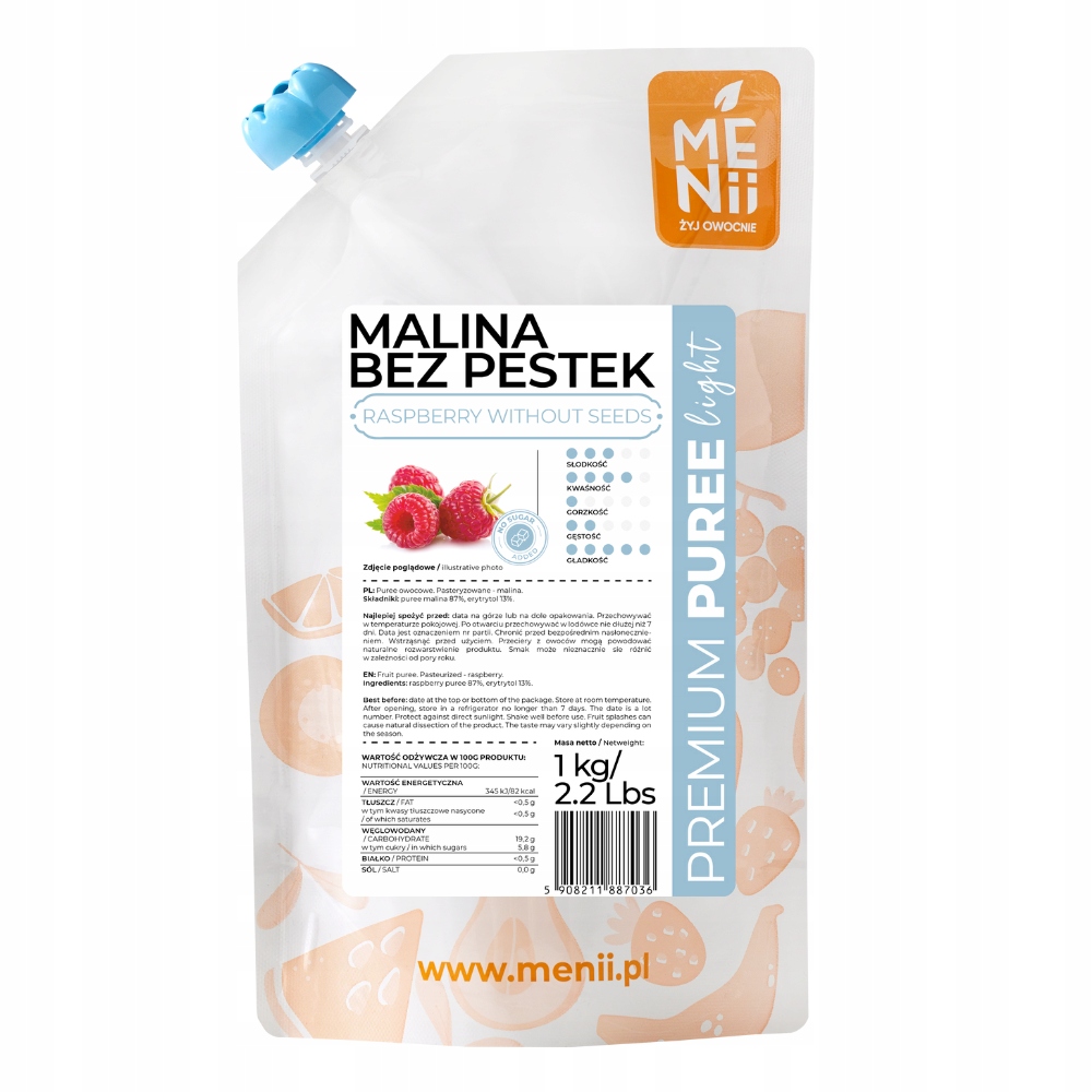 Levně Menii Premium Pyré Light Malina bez pecek 1 kg