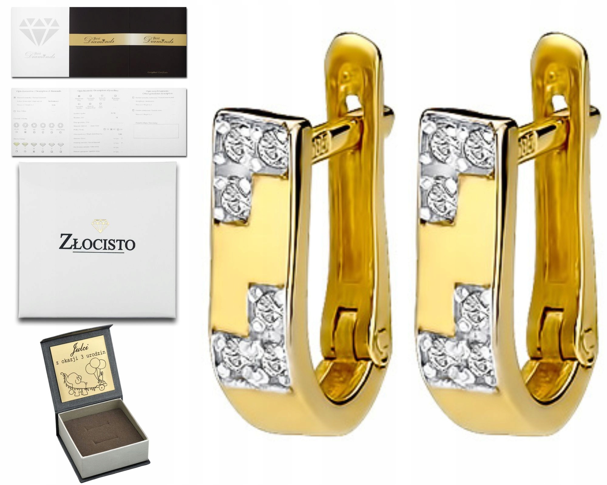 Zlaté Náušnice S Brilianty 0,10 Ct Gravírování Bonus