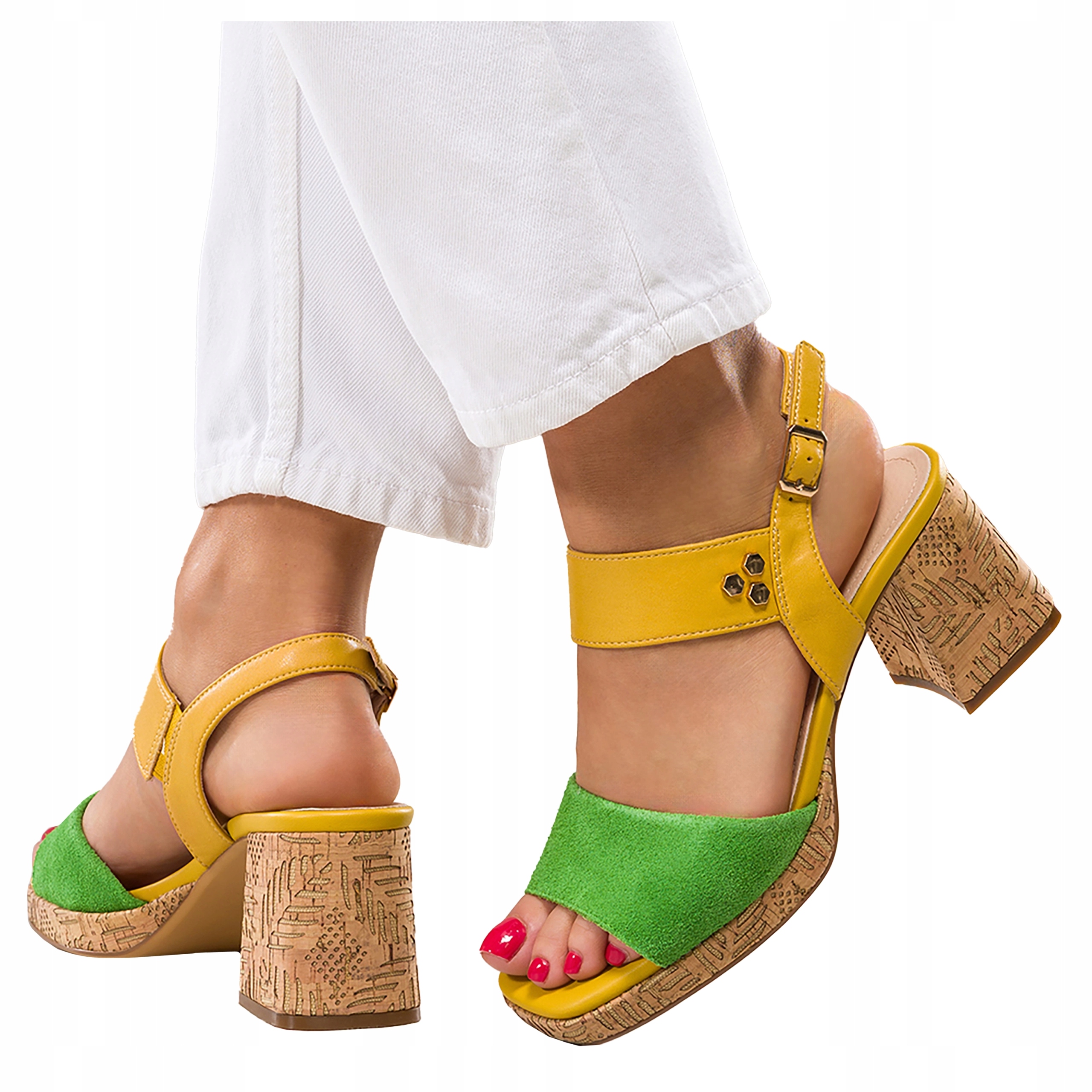 Pohodlné dámské kožené sandály na širokém podpatku, stabilní, módní, velikost 37