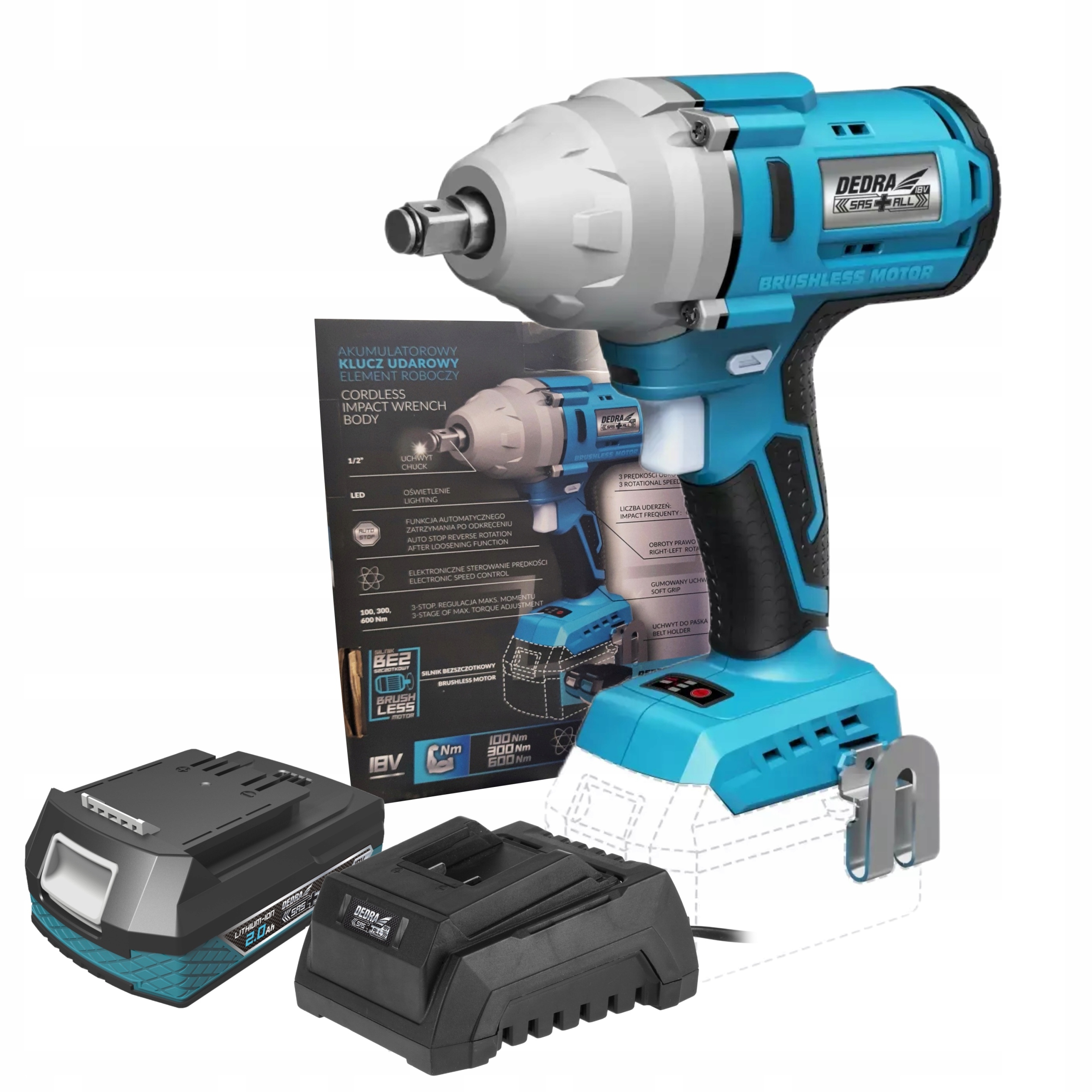 DEDRA 7157 KLUCZ UDAROWY 600 Nm Bezszczotkowy +2Ah