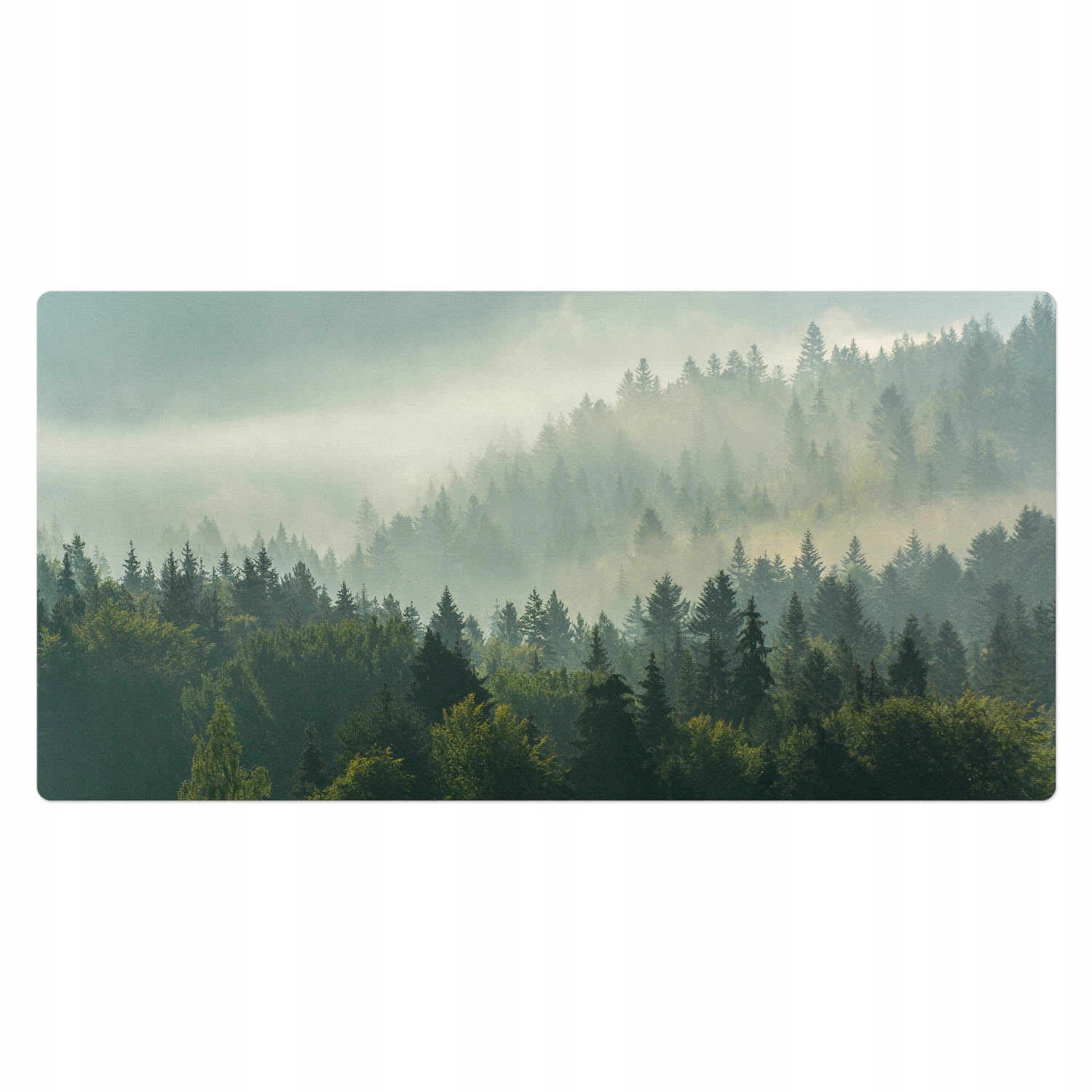 Protiskluzová podložka na psací stůl s potiskem Ranní les v mlze 100 x 50 cm