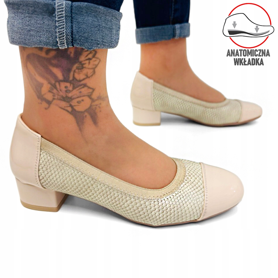Béžové Nízké Lodičky, Boty Na Podpatku, Širší, Měkká Kůže, Velikost 36