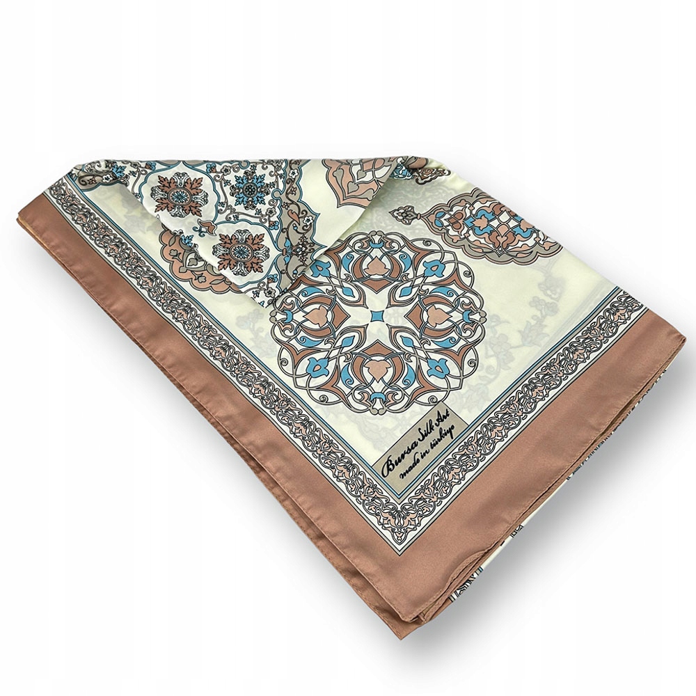 SZAL DAMSKI z jedwabiem brązowy ecru ELEGANCKI do płaszcza Turecki Model s1025