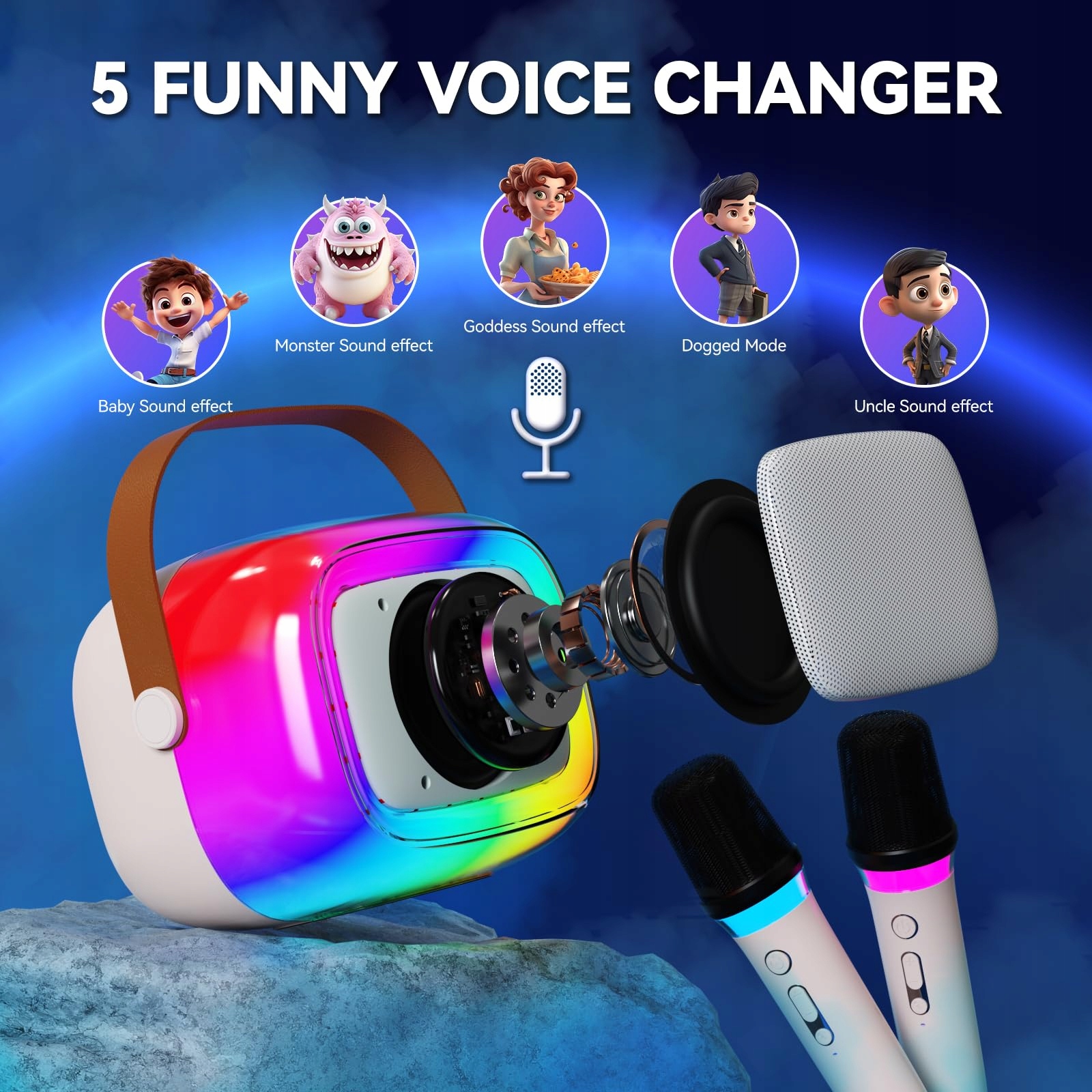 GUYUCOM Karaoke Zestaw Bluetooth Dla Dzieci i Dorosłych Z Mikrofonami — miniatura 2