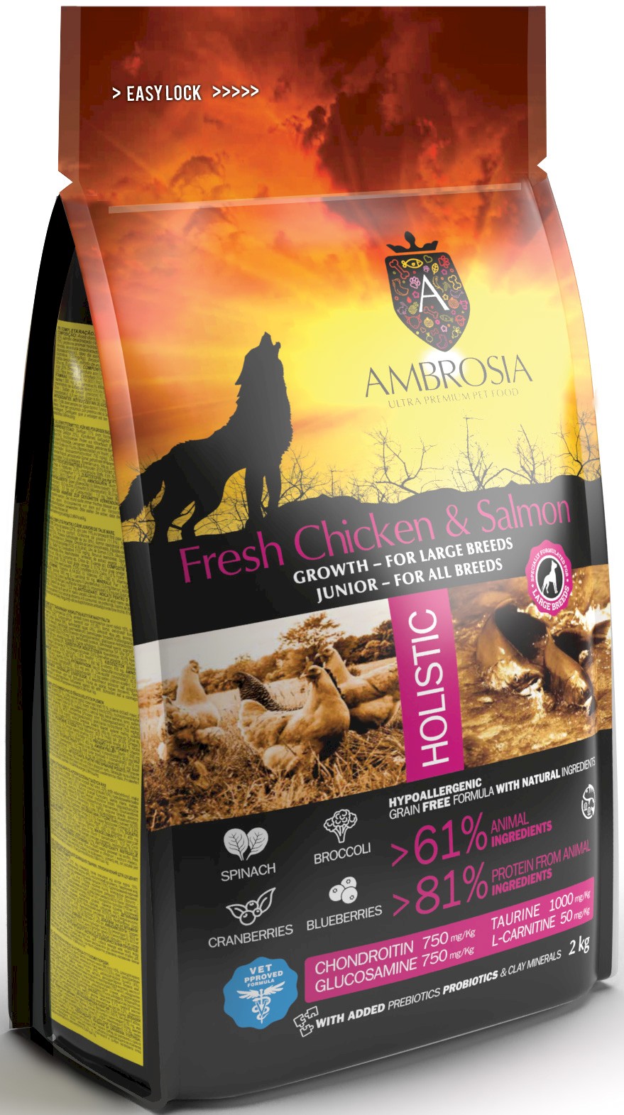 Krmivo pro psy Ambrosia Puppy Large Breed Čerstvé kuře a losos 12 kg