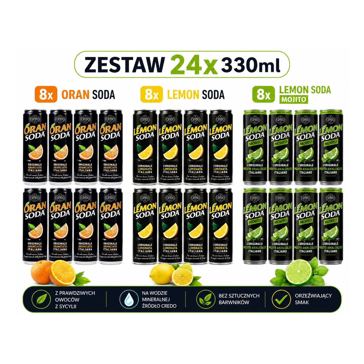 Crodo italský sycený nápoj 24x330 ml oransoda lemonsoda mojito