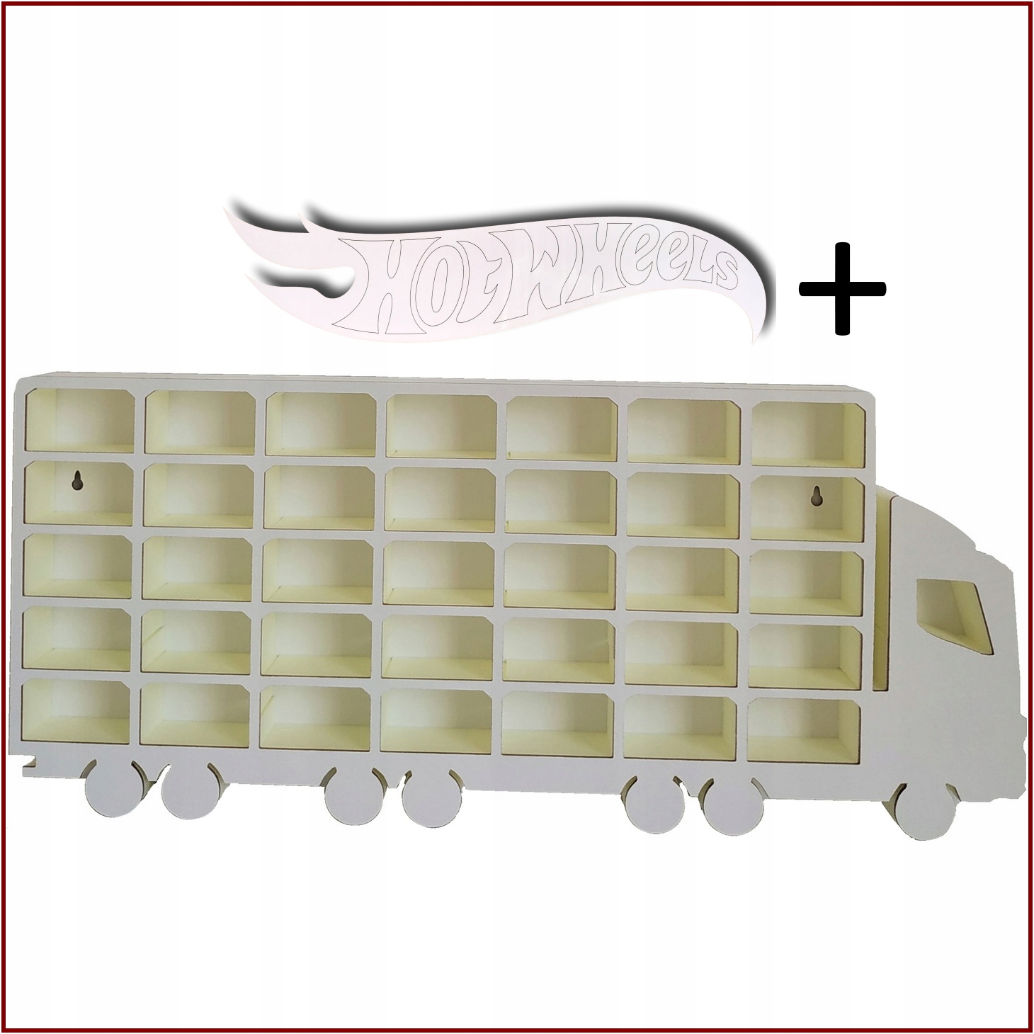 

Półka biała na samochodziki do 35 sztuk napis