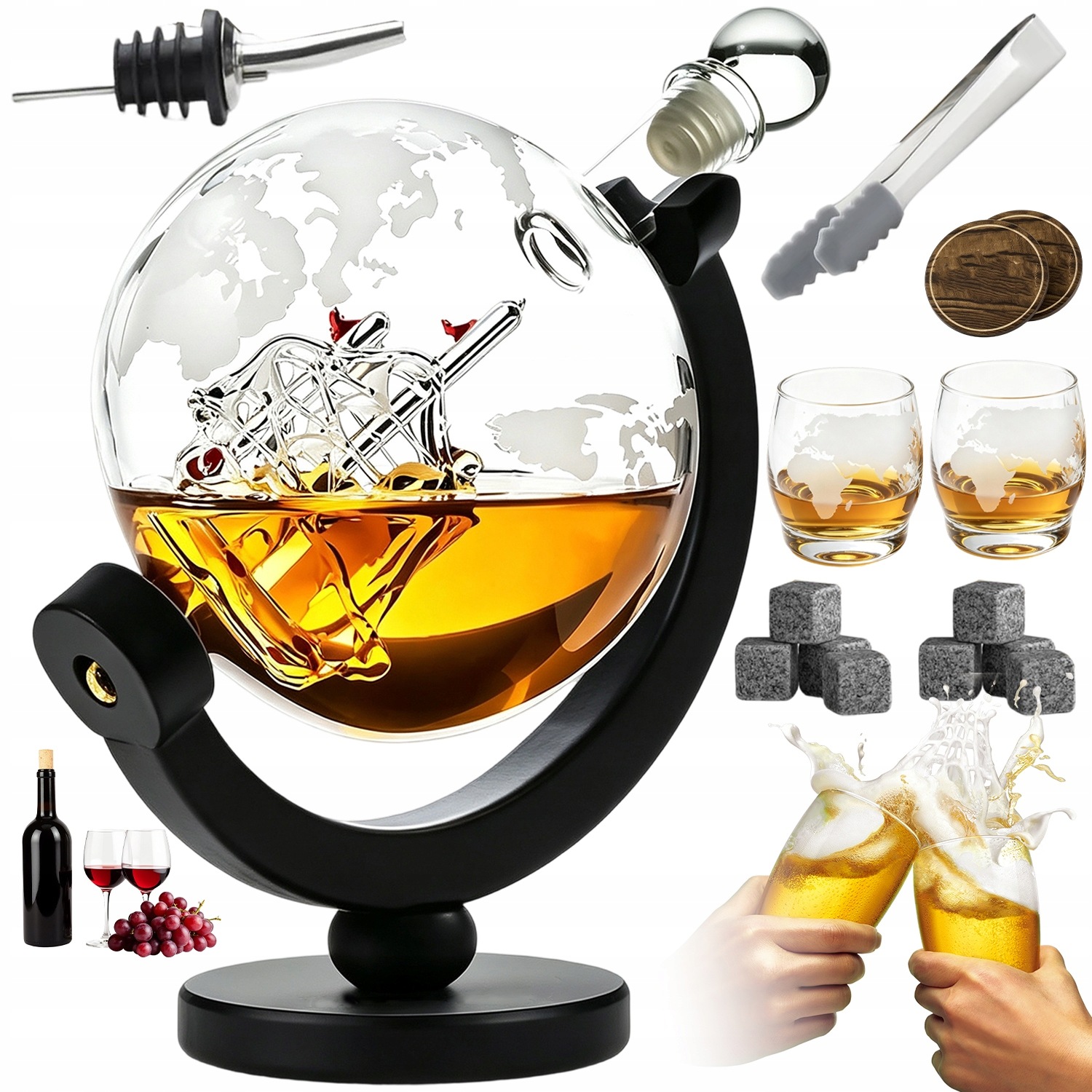 Karafa Na Whisky Globus 2 Sklenice Kameny Dárek Pro Muže 900 ML