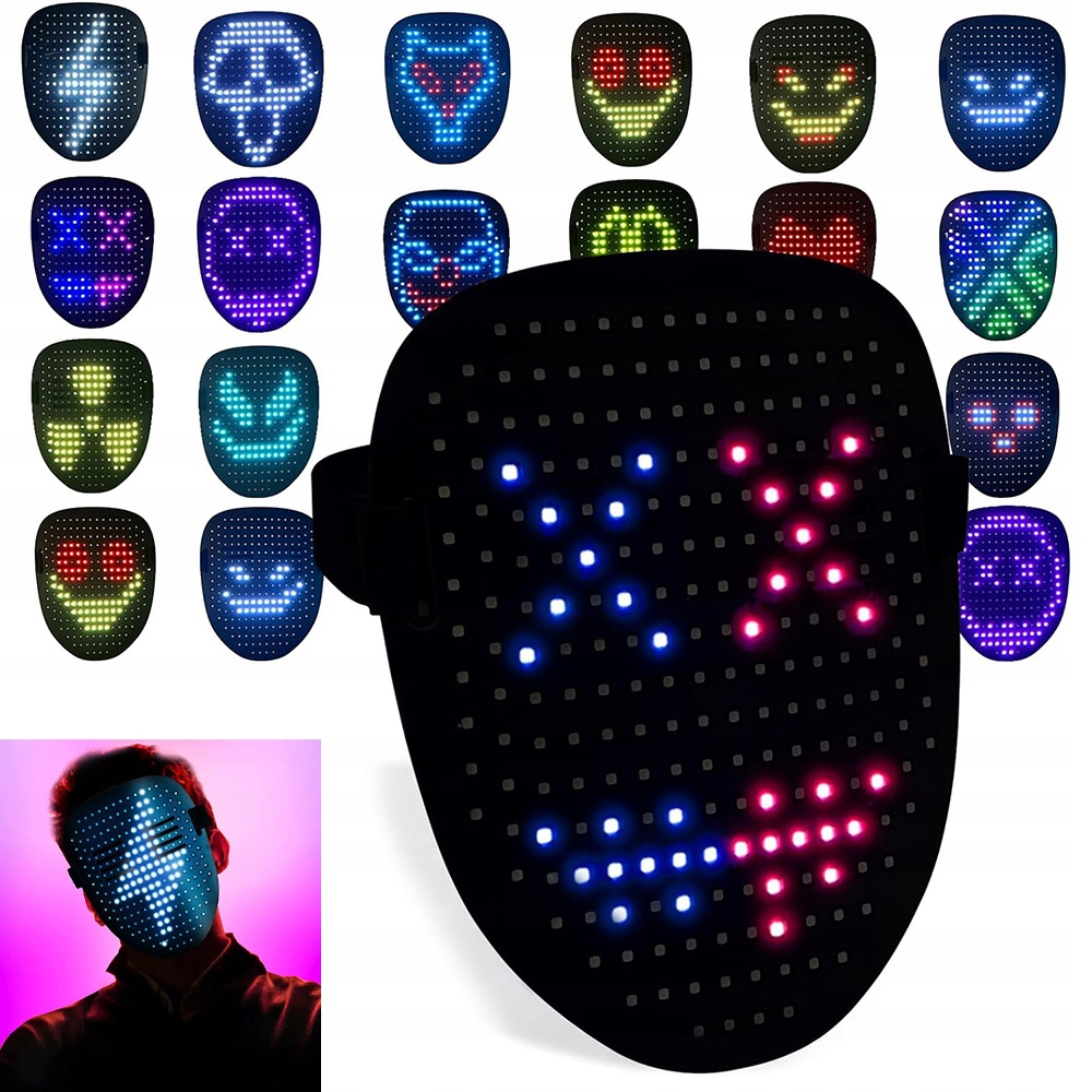 Led Digitální Maska Haloween Ovládaná Gesty Pro Festival Cosplayové Hudby