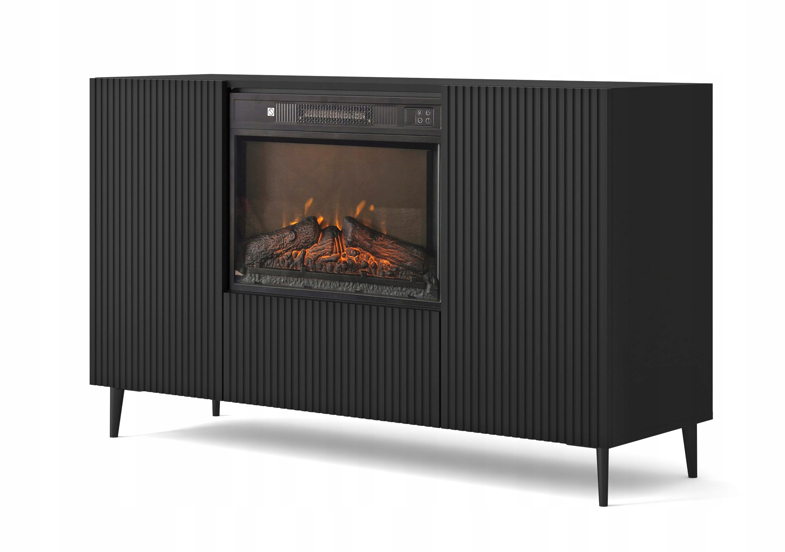 Komoda Ravenna B 140 cm 2D1K s krbem, černá matná, frézovaná