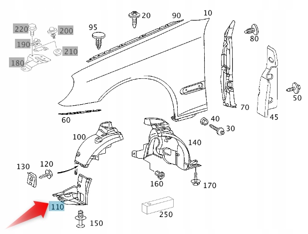 A2038810423 - Крышка колесной арки нижняя правая MERCEDES W203