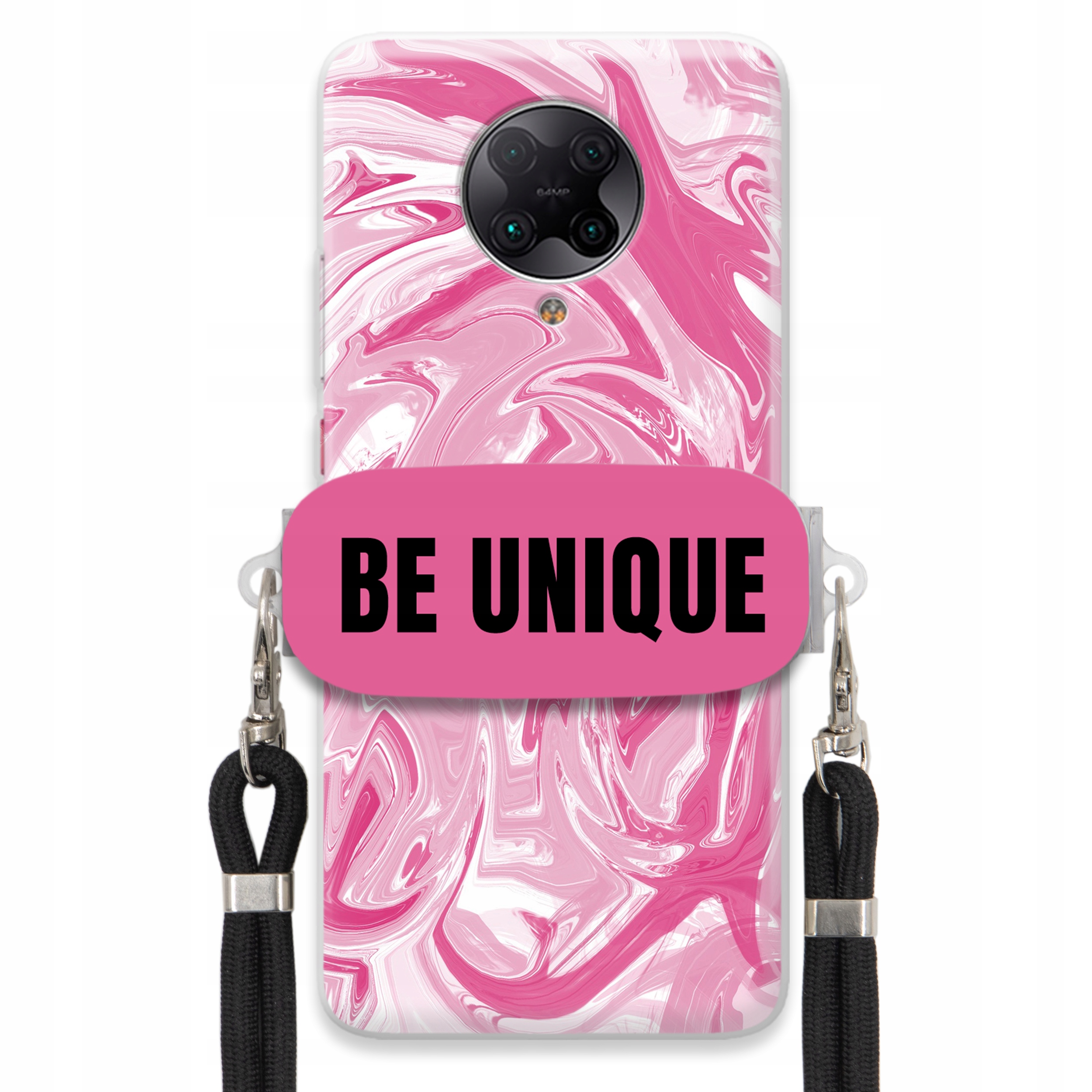 Puzdro pre Xiaomi Poco F2 Pro Case držiak na šnúrku Čierna ružová Mramor Unique