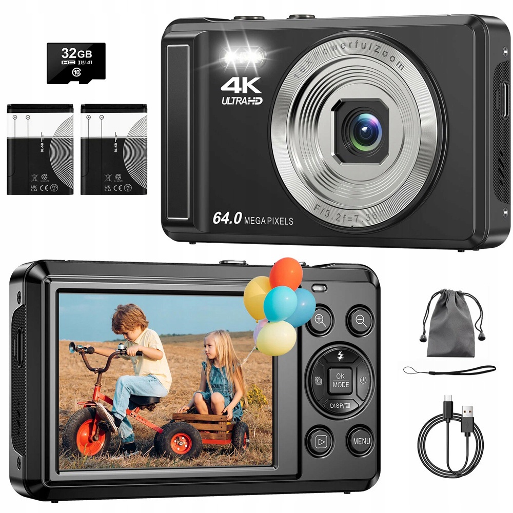Digitální Fotoaparát 4K 64MP Fotografická Kamera Ips 2.8 Zoom 16X Webcam Cestování