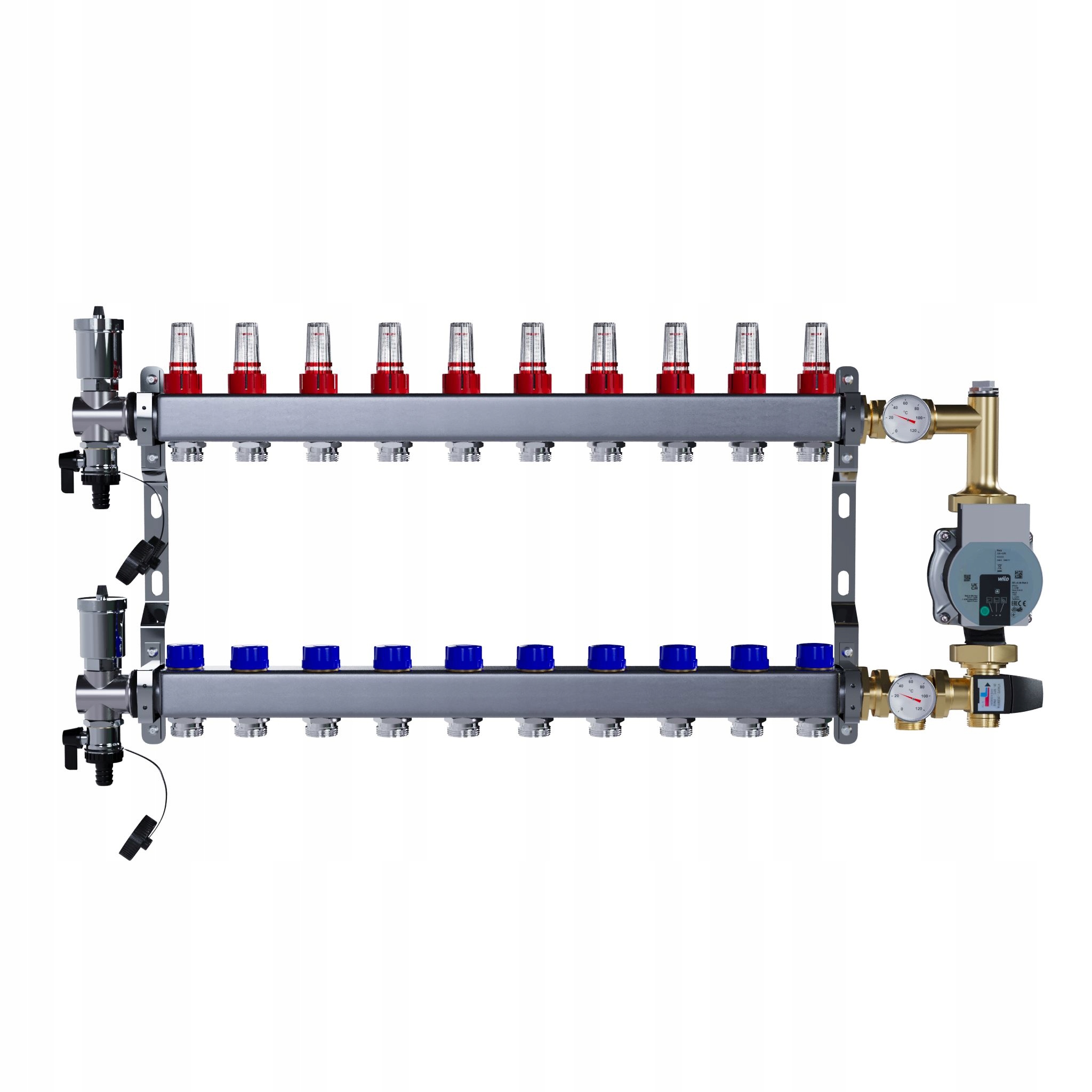 Rozdělovač pro podlahové vytápění 10 okruhů nerezový Čerpadlo Wilo
