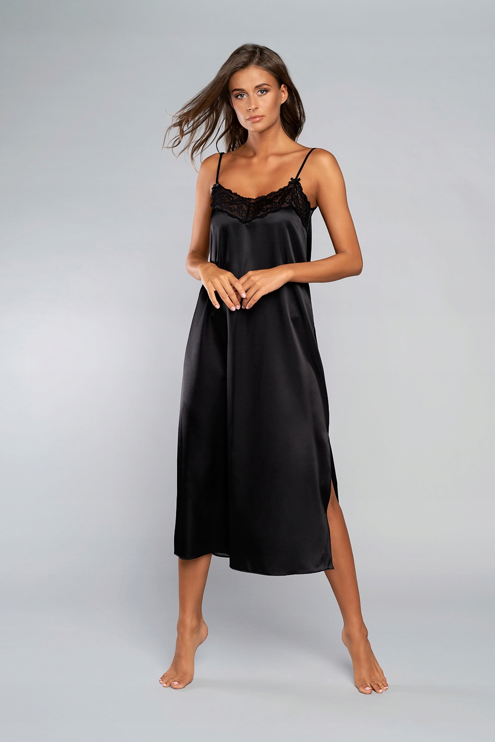 Saténová Košile Touch Black M Pro Ni noční ženská Italian Fashion