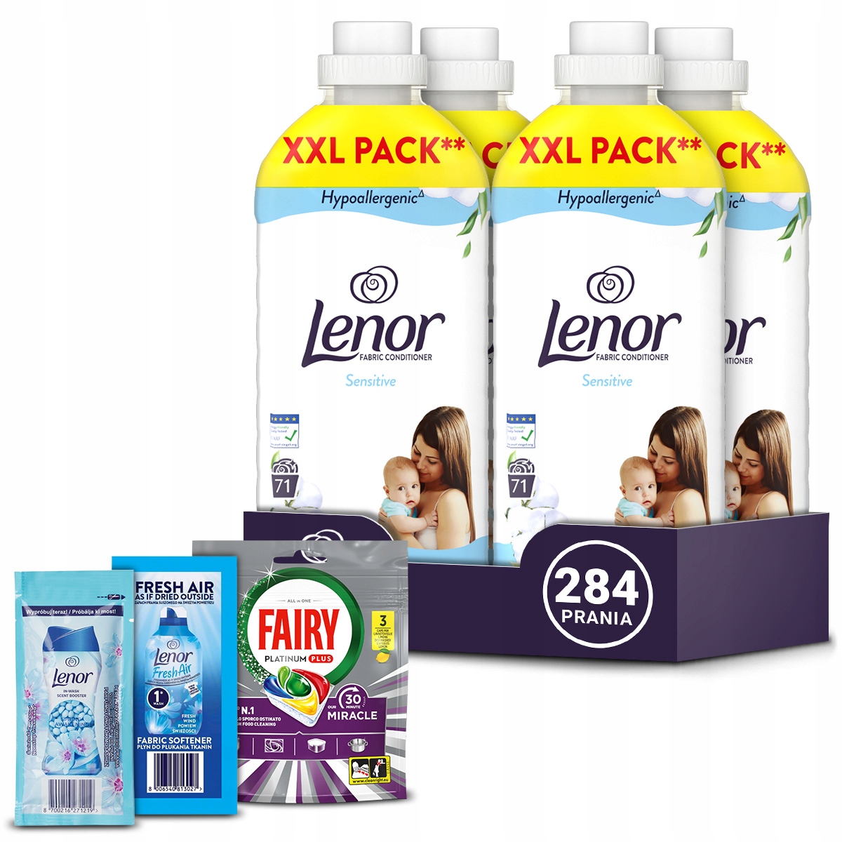 Lenor Sensitive hipoalergiczny płyn do płukania 284 prania, 4x1,49L