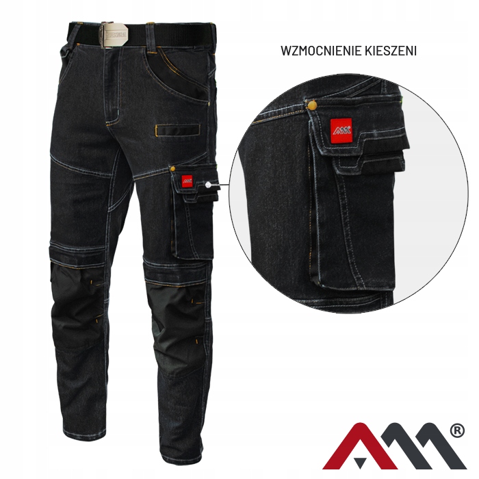 Spodnie ROBOCZE do pasa Jeansowe Stretch czarne XL