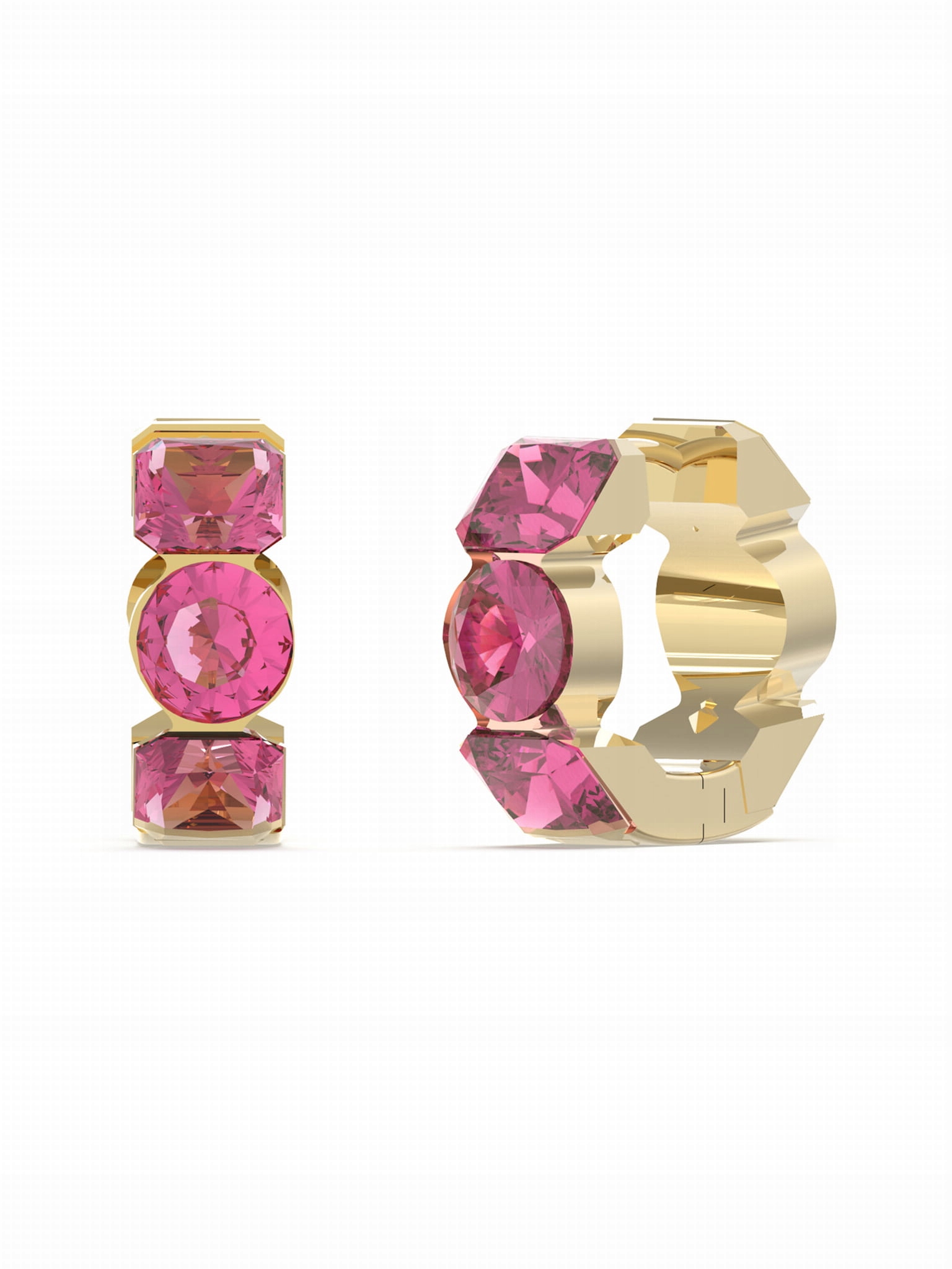 Kolczyki Guess Crazy Earrings Kółka Stal kolor złota Cyrkonie różowe Logo