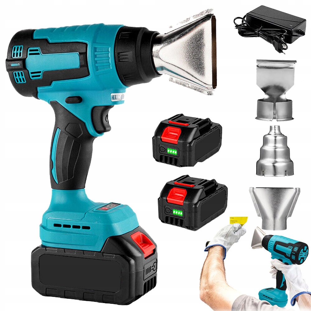 Horkovzdušná Pistole 3 Trysky 2 Aku 2600 Mah 200 W Výkonná S Led Ergonomickou