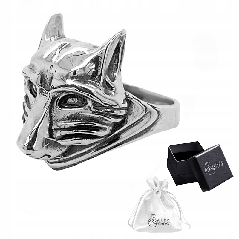 Stříbrný signet ryzost 925 Prsten Stylová hlava vlka vel.