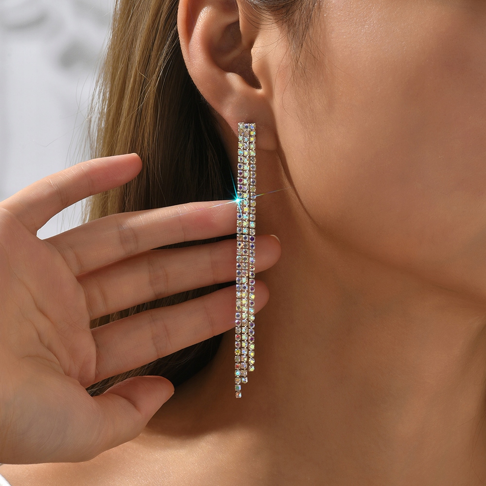 Kolczyki Sztyfty Kolor Złote Białe AB Cyrkonie Kryształki Frędzle Ślub 95mm Marka bez marki