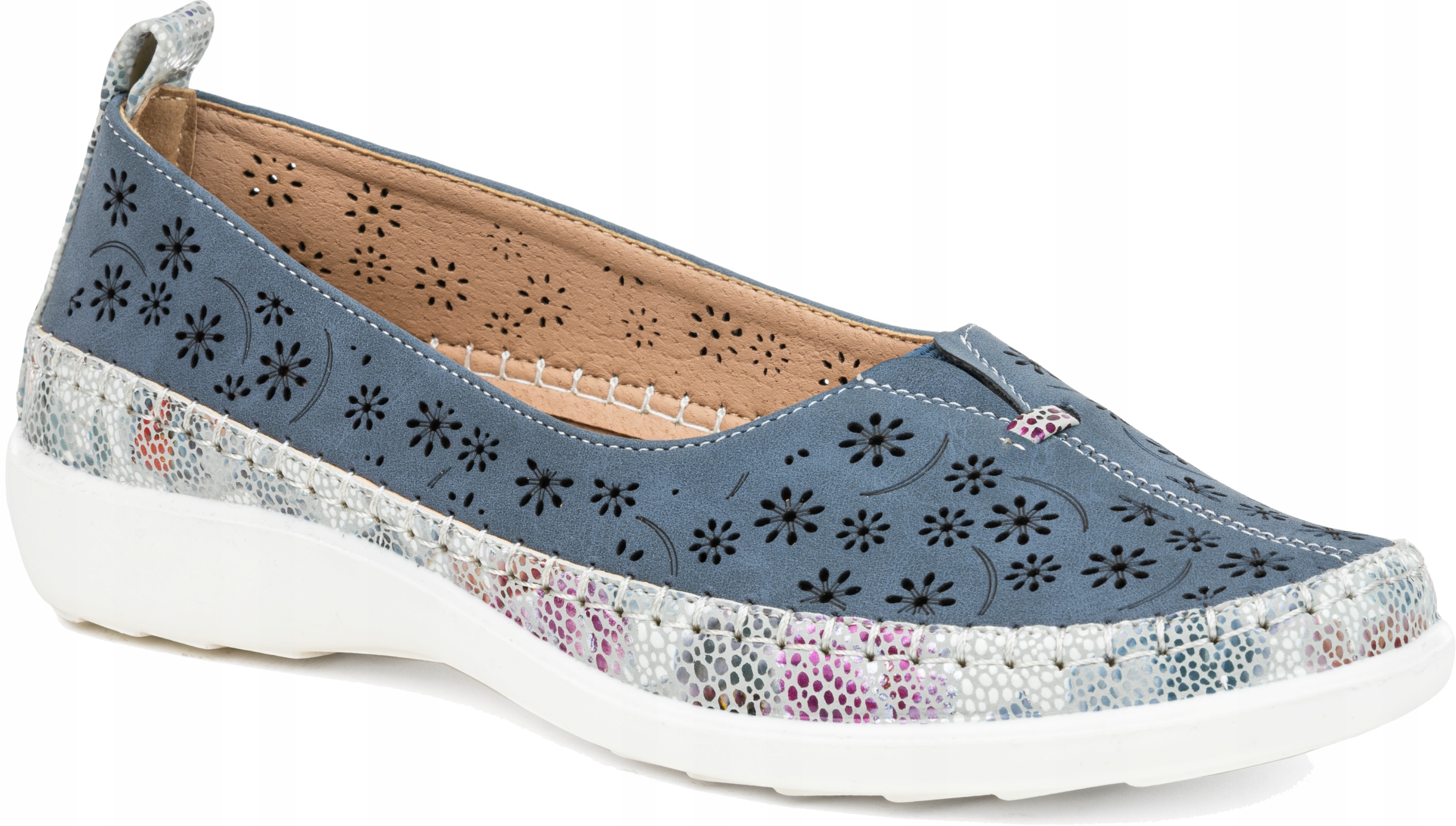 Polobotky balerínky vč. Kůže dámské Tmavě Modré ažurové barevné Wojtyłko 40