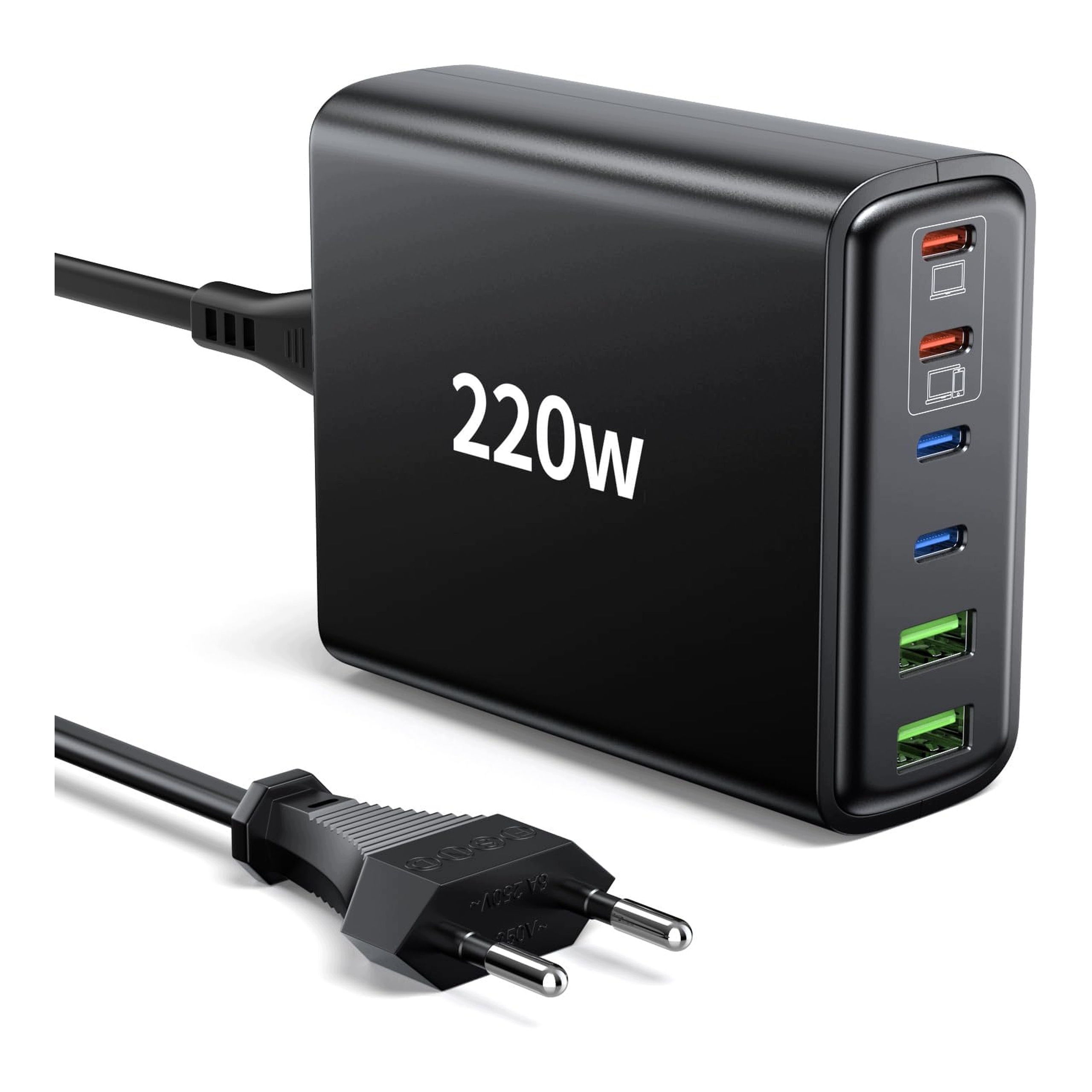 Rychlá Síťová Nabíječka Usb 220W 6 Portů Pd Qc Ombrex Pro Notebook A Iphone