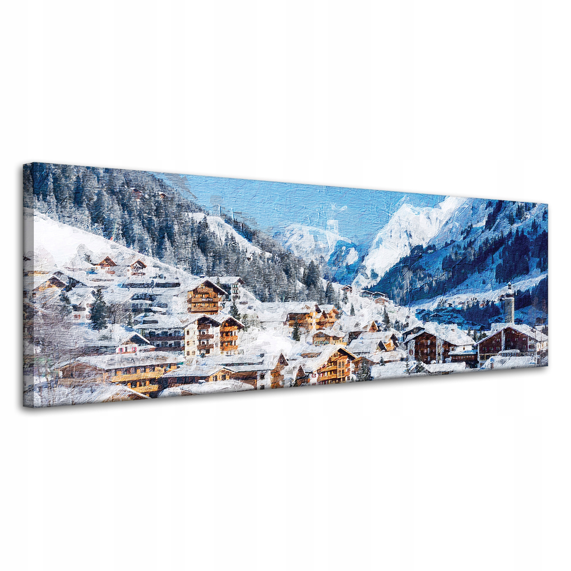 Obraz na plátně Sněhová vesnice uprostřed hor Zima 120x40 cm Ideální jako dárek