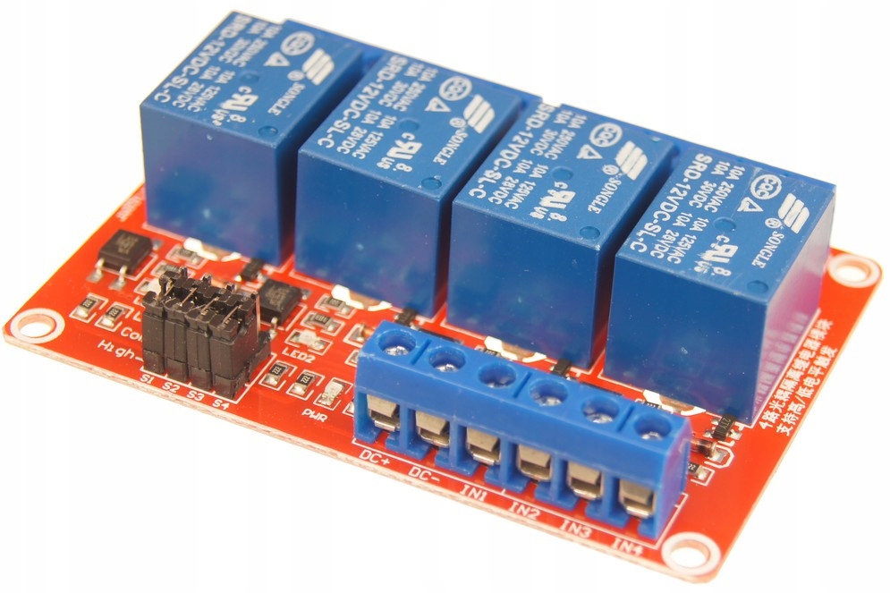 Moduł przekaźnika 4 kanały z opt 12V 10A 250V