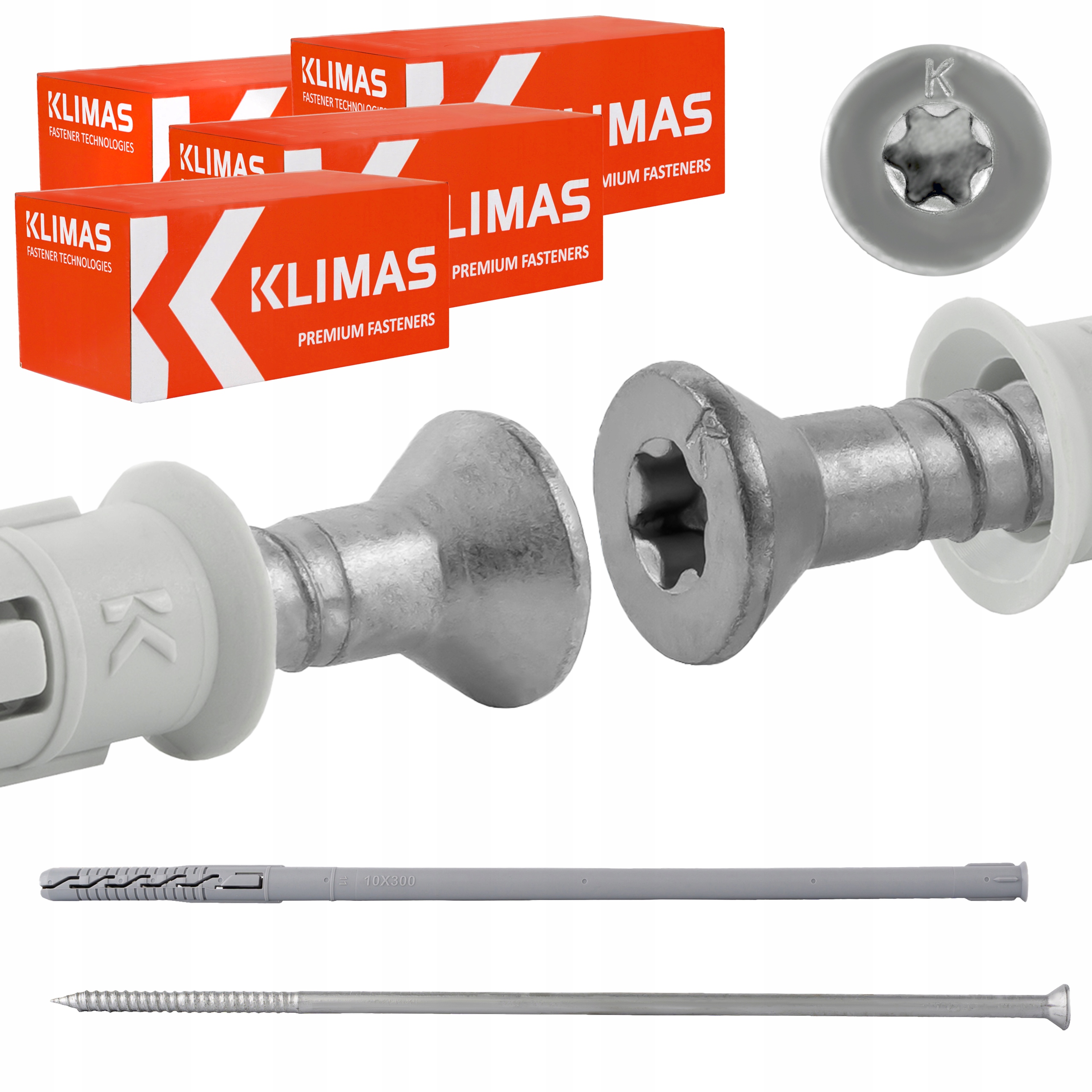 Rámové rozperné kolíky 10x300 mm 100 ks kužeľová hlava Torx Klimas Kps-fast