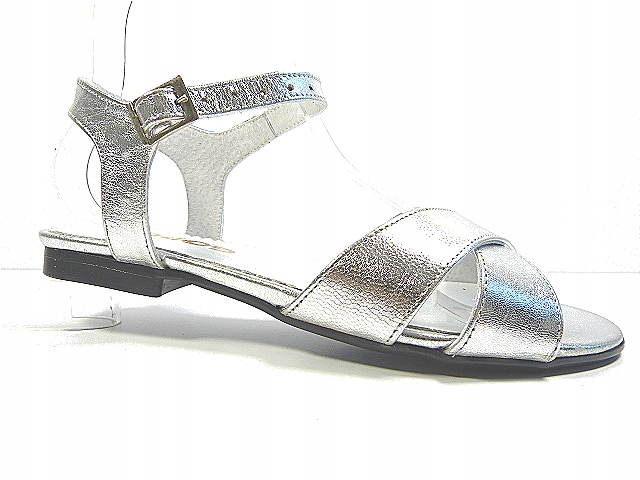 stříbrné dámské ploché kožené sandály Gopol 37