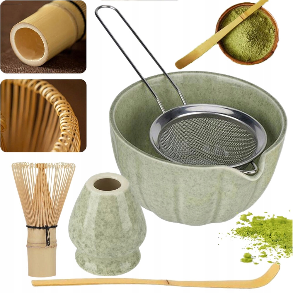 Levně Sada Na Matchu 5KS Keramika Bambusová Miska Chasen Šlehací Metla Dárek