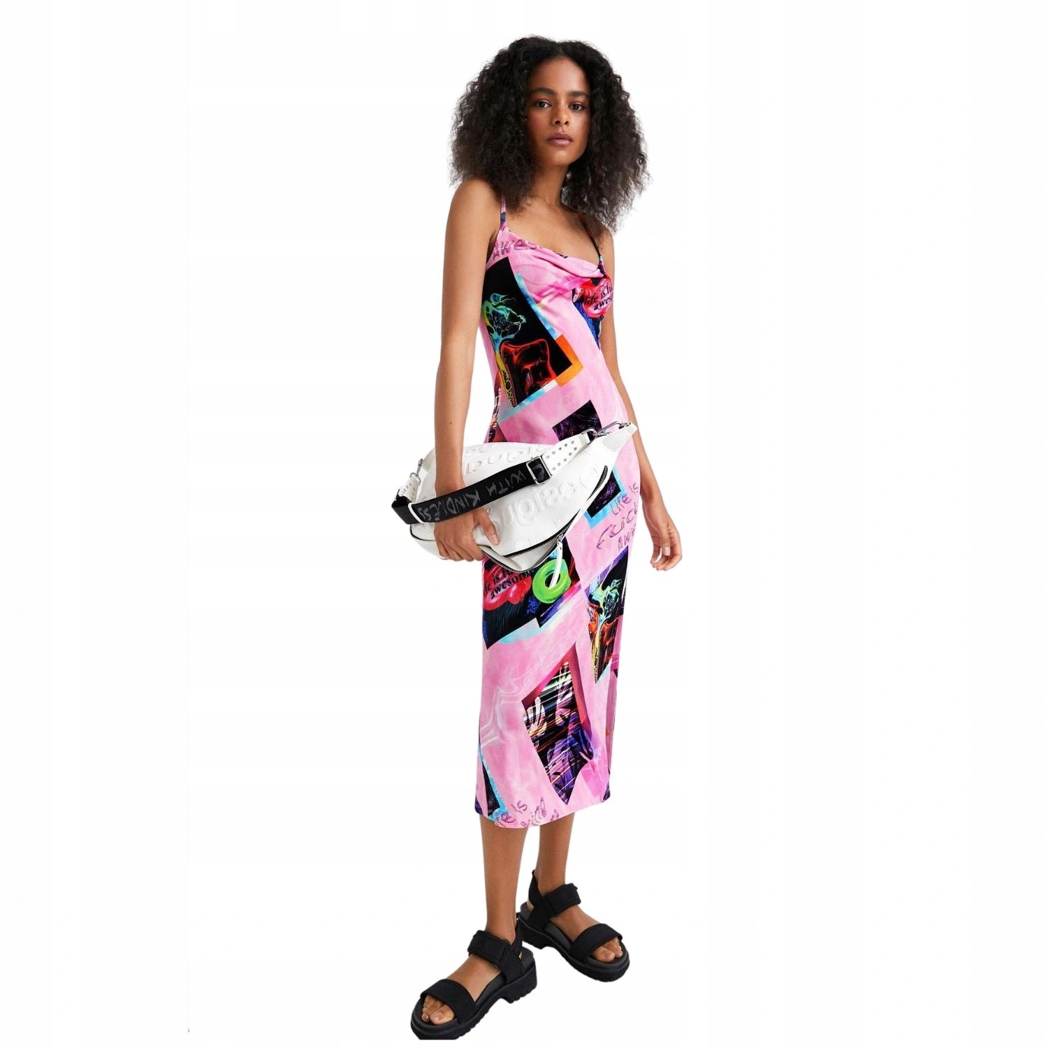 Šaty Desigual, přiléhavé, midi na léto, s ramenními popruhy, vel.