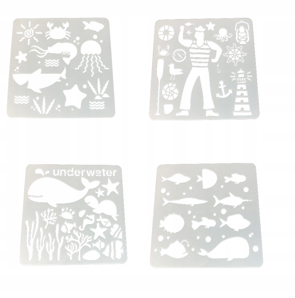 SZABLONY DO RYSOWANIA MALOWANIA DEKORACJI 16 SZTUK ŁODZIE MORZE RYBY Marka UMA