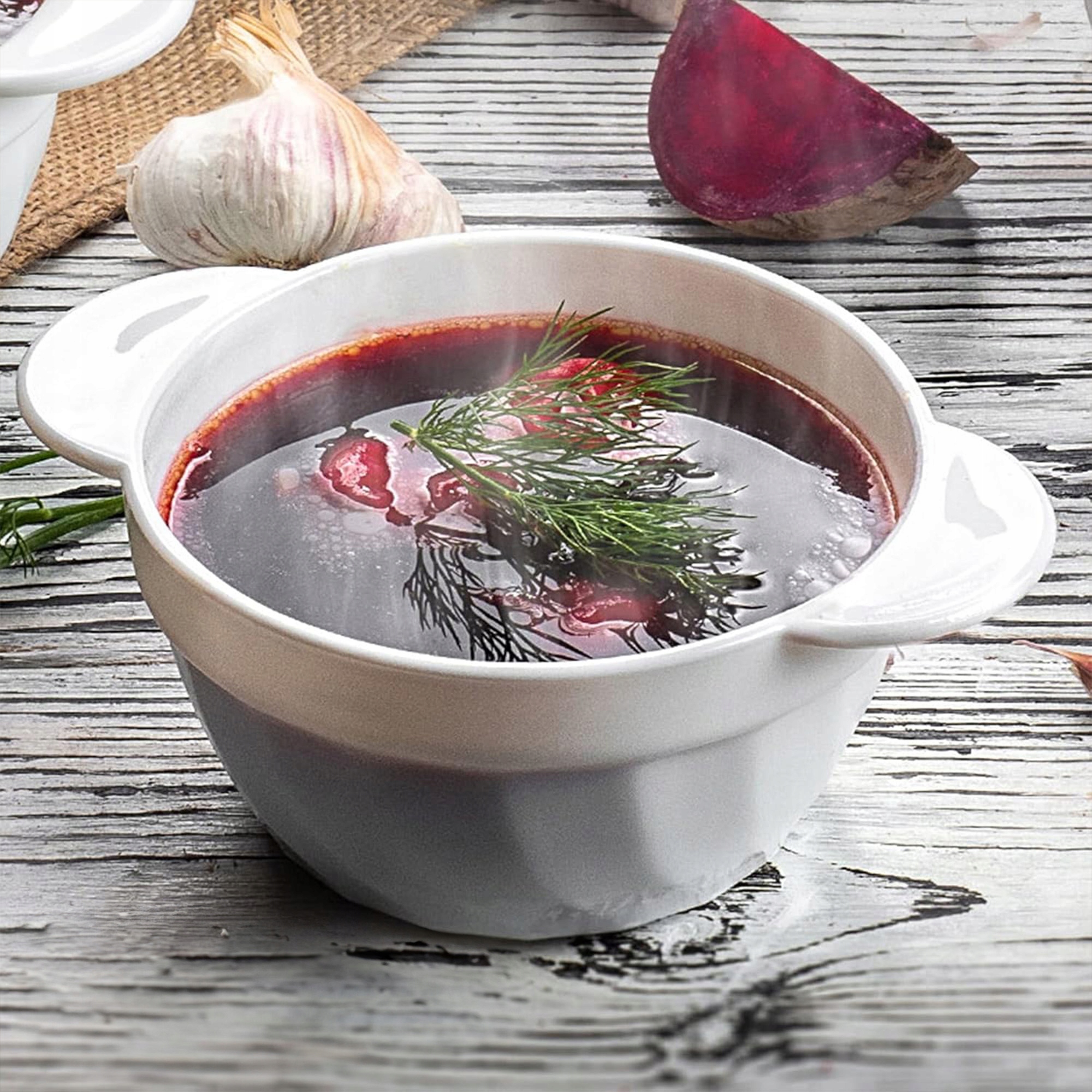 BULIONÓWKA AGNES 700 ML OPALOWA Z UCHWYTAMI MISKA OBIADOWA DO ZUPY KREMU