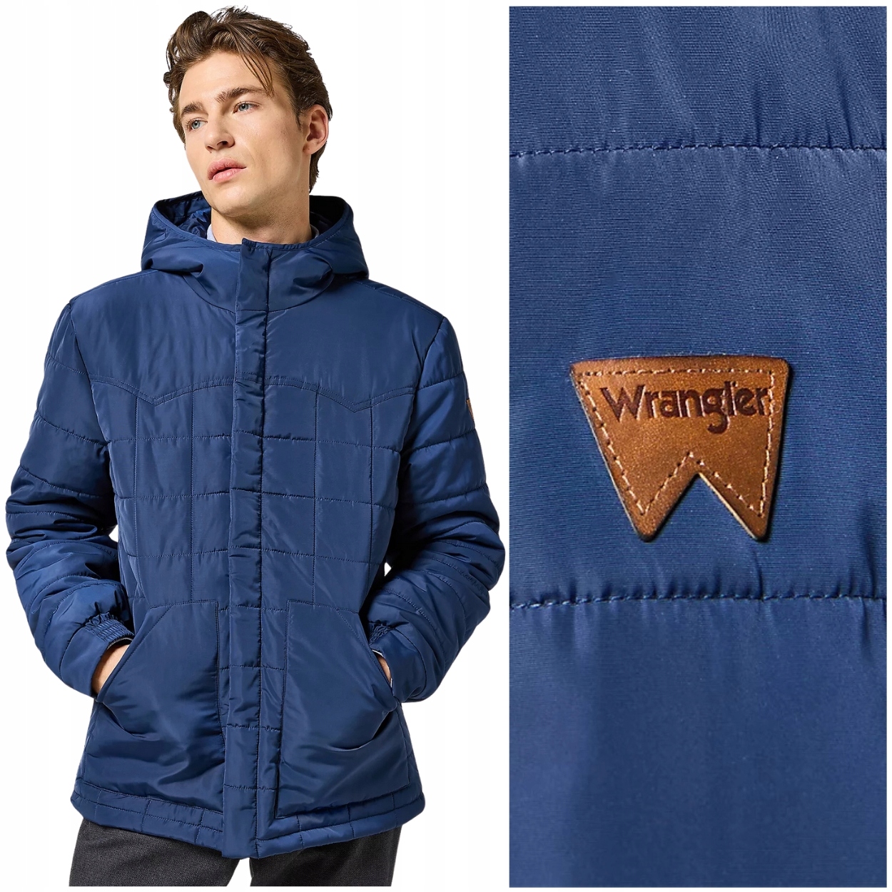 Wrangler Transitional Puffer Navy tmavě modrá péřová bunda s kapucí XL