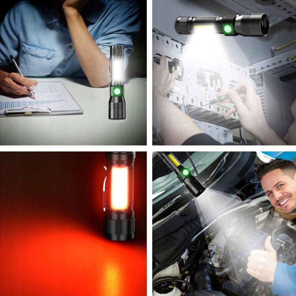 MOCNA LATARKA UV LED AKUMULATOROWA TAKTYCZNA ZOOM USB ŚWIATŁO ROBOCZE COB Liczba trybów 7