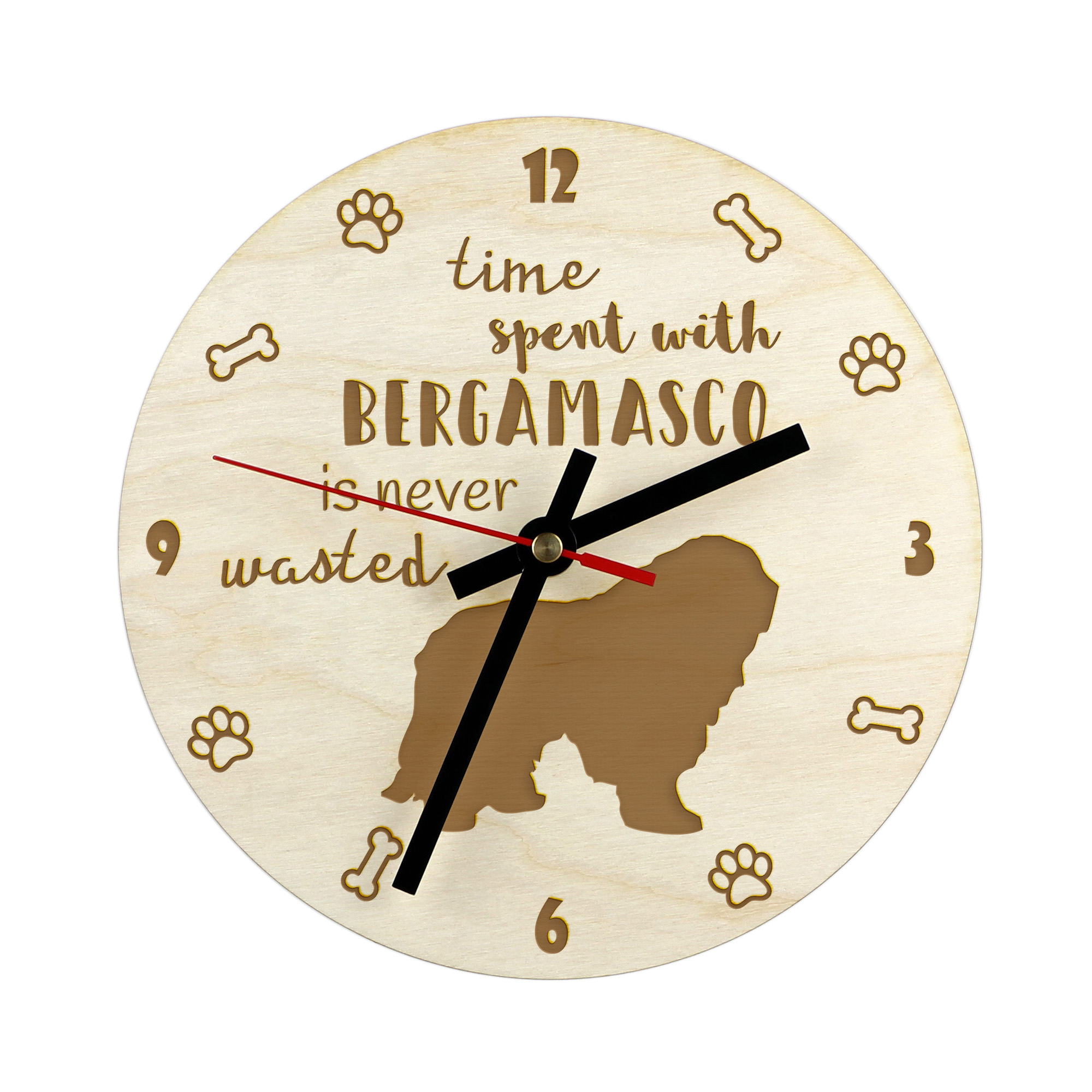 Bergamasco gravírované hodiny se psem, průměr 30 cm, jméno psa