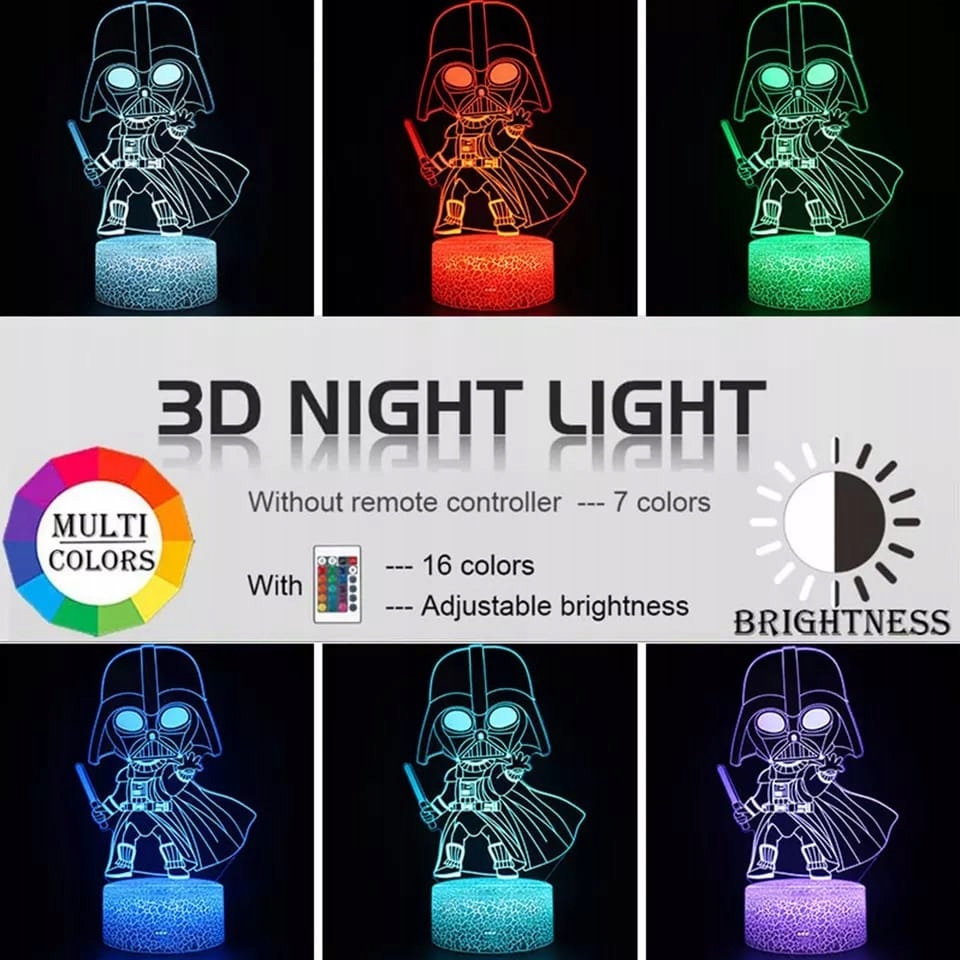 Lampka Nocna 3DLed Pilot Lord Vader Star Wars Rodzaj gwintu zintegrowane źródło LED