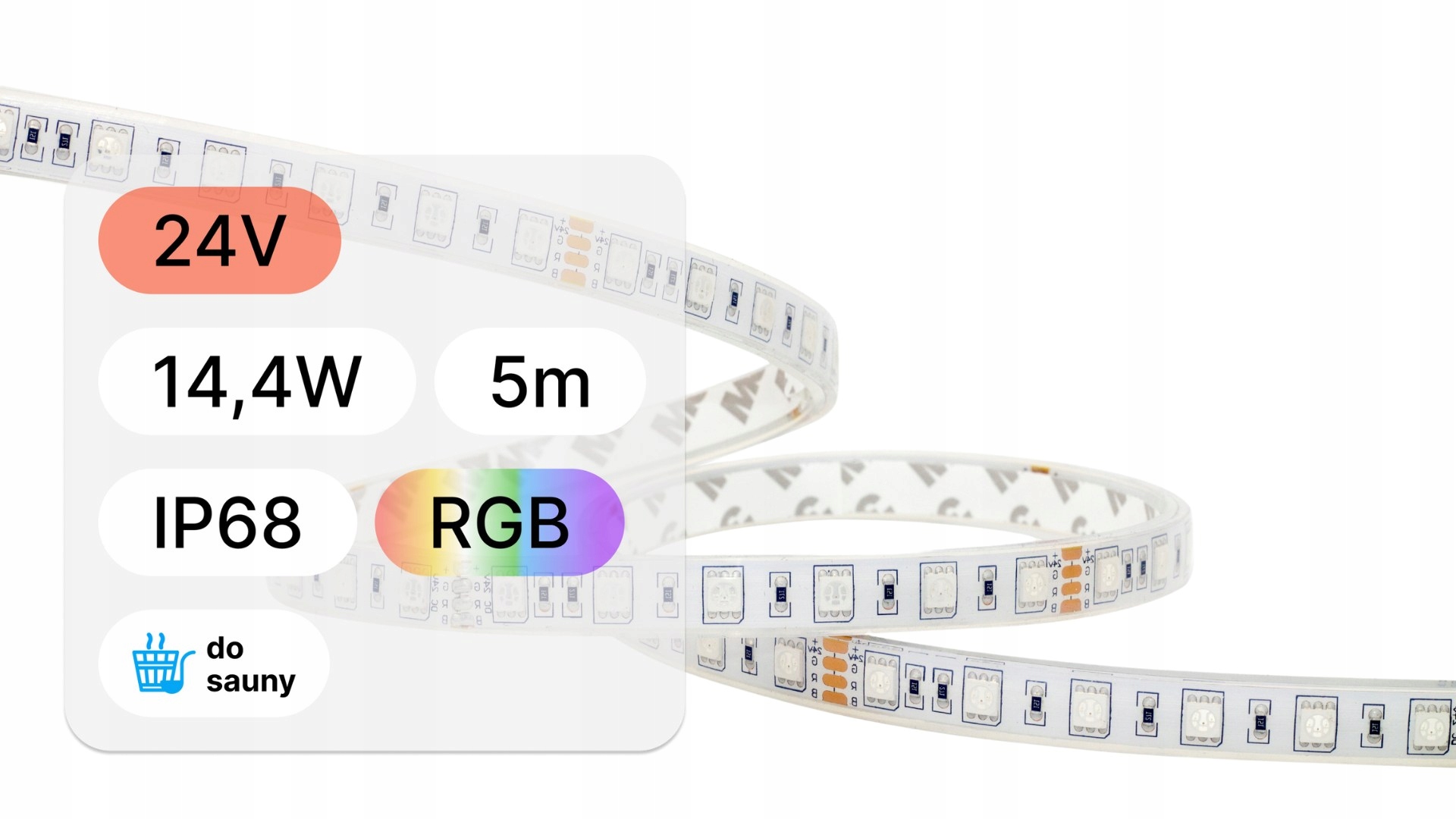5 m Smd Led pásek do sauny 24V14,4 W 60 Led IP68 Rgb barevná terapie