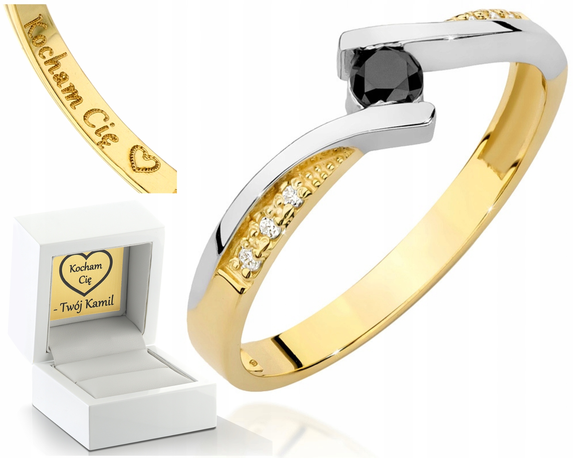 Zlatý Prstýnek Černý Briliant Gravírování Bonus 585