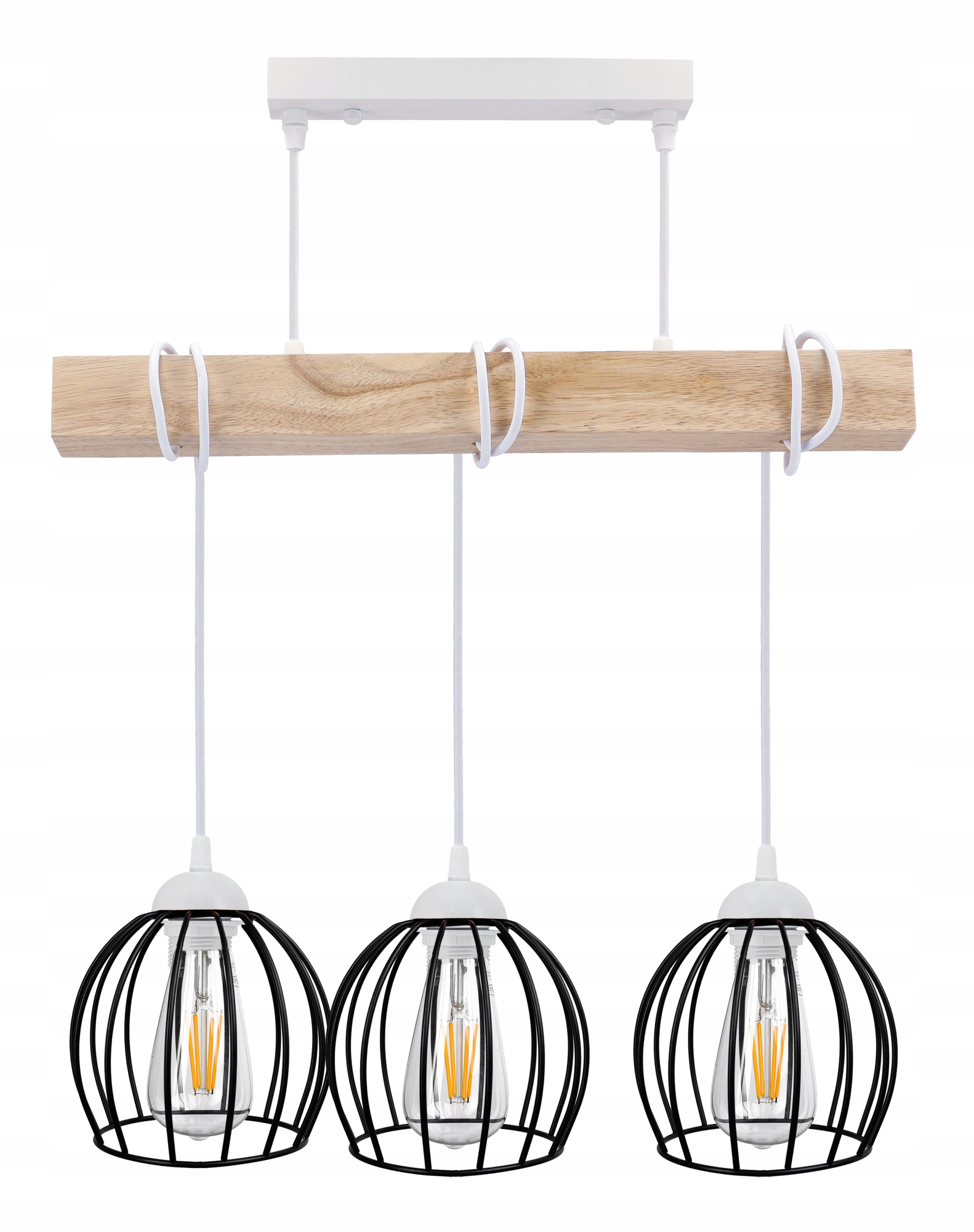 Závěsné Stropní Svítidlo Led dřevěná bílá 3x E27 Lustr Drátěná koule