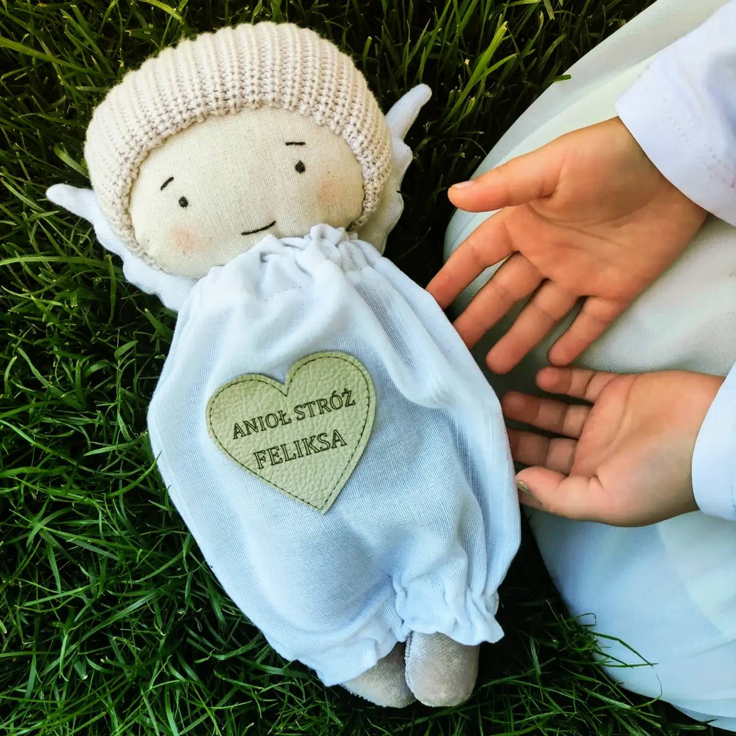 Panenka s nápisem, anděl, svaté přijímání, křest, handmade