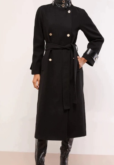 Černá Lipsy Croc Effect Funnel Neck Belted Longline Coat ve velikosti 42