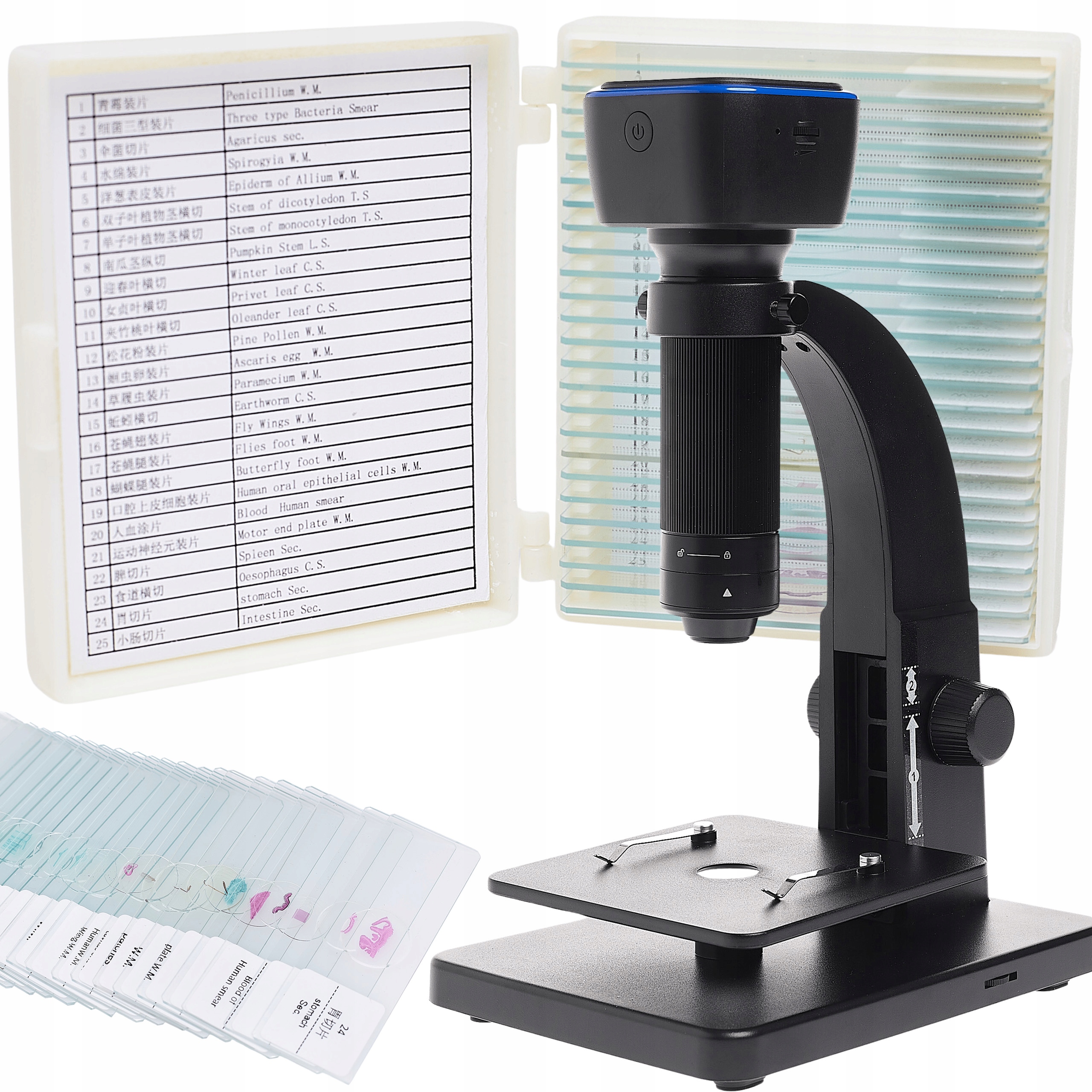Mikroskop Biologiczny 2000x Cyfrowy Z Kamerą Wifi 5Mpx Zestaw 25SZT Próbek